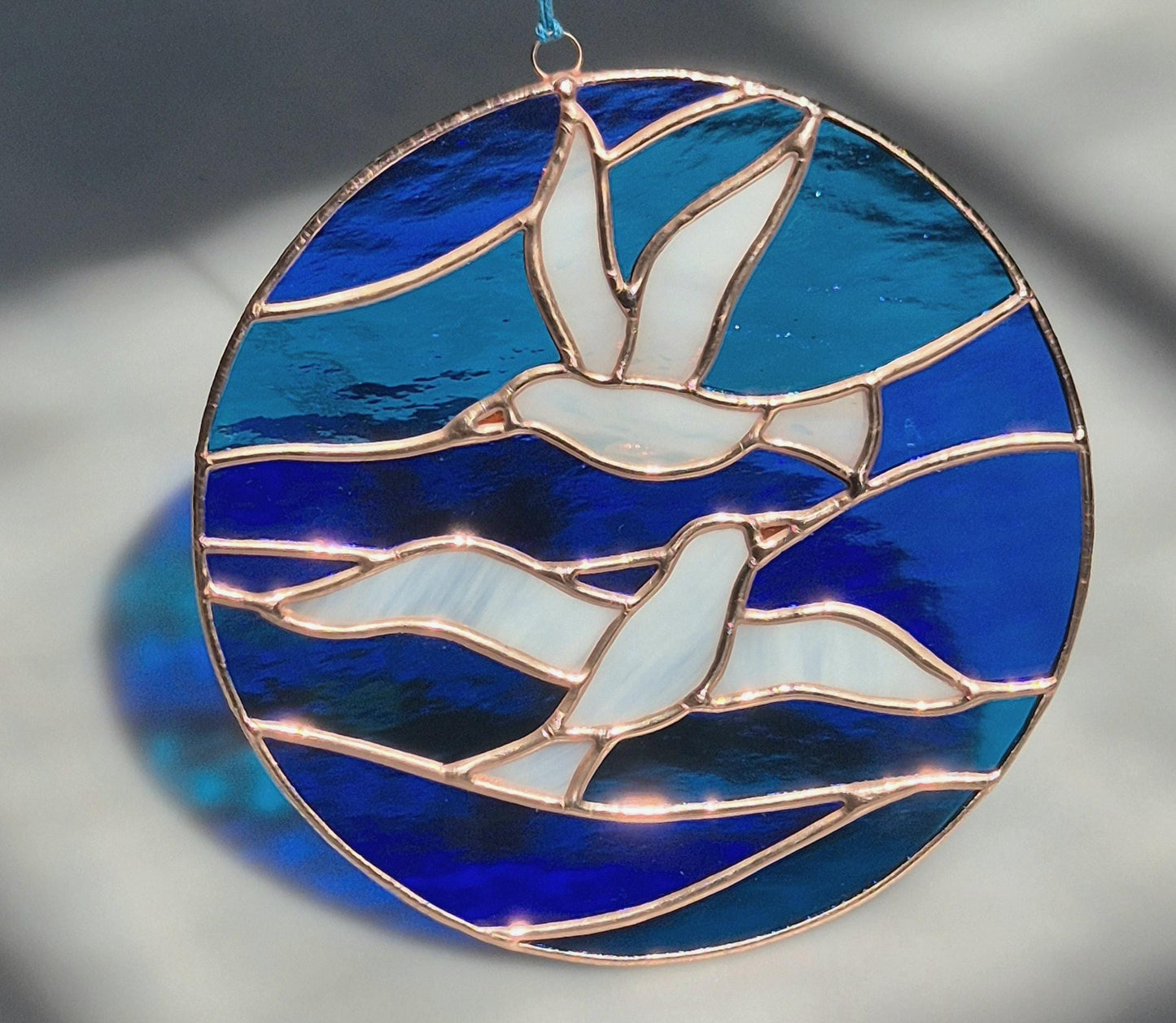 Seagull Stained Glass Suncatcher: Coastal Ocean Window Hanging
