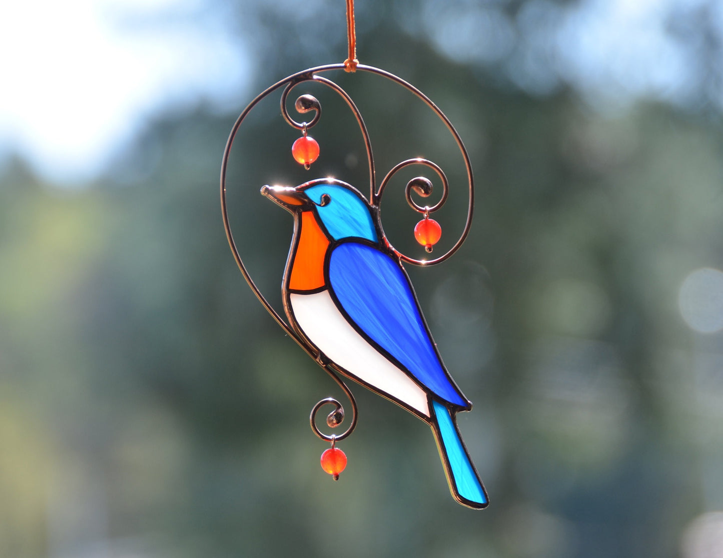 Bluebird Stained Glass Suncatcher: Bird Lover Gift Window Hanging