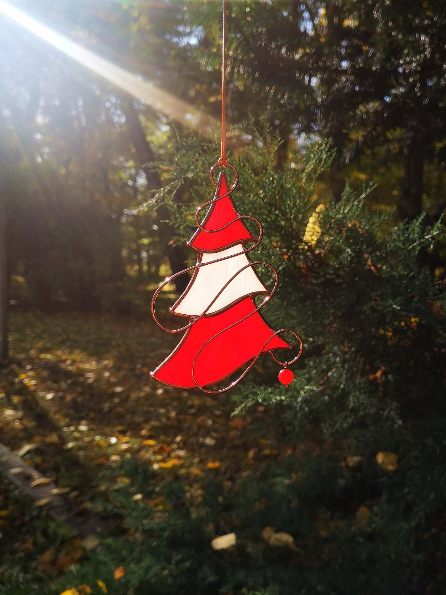 Stain glass Christmas tree ornament, holiday suncatcher, window hangings