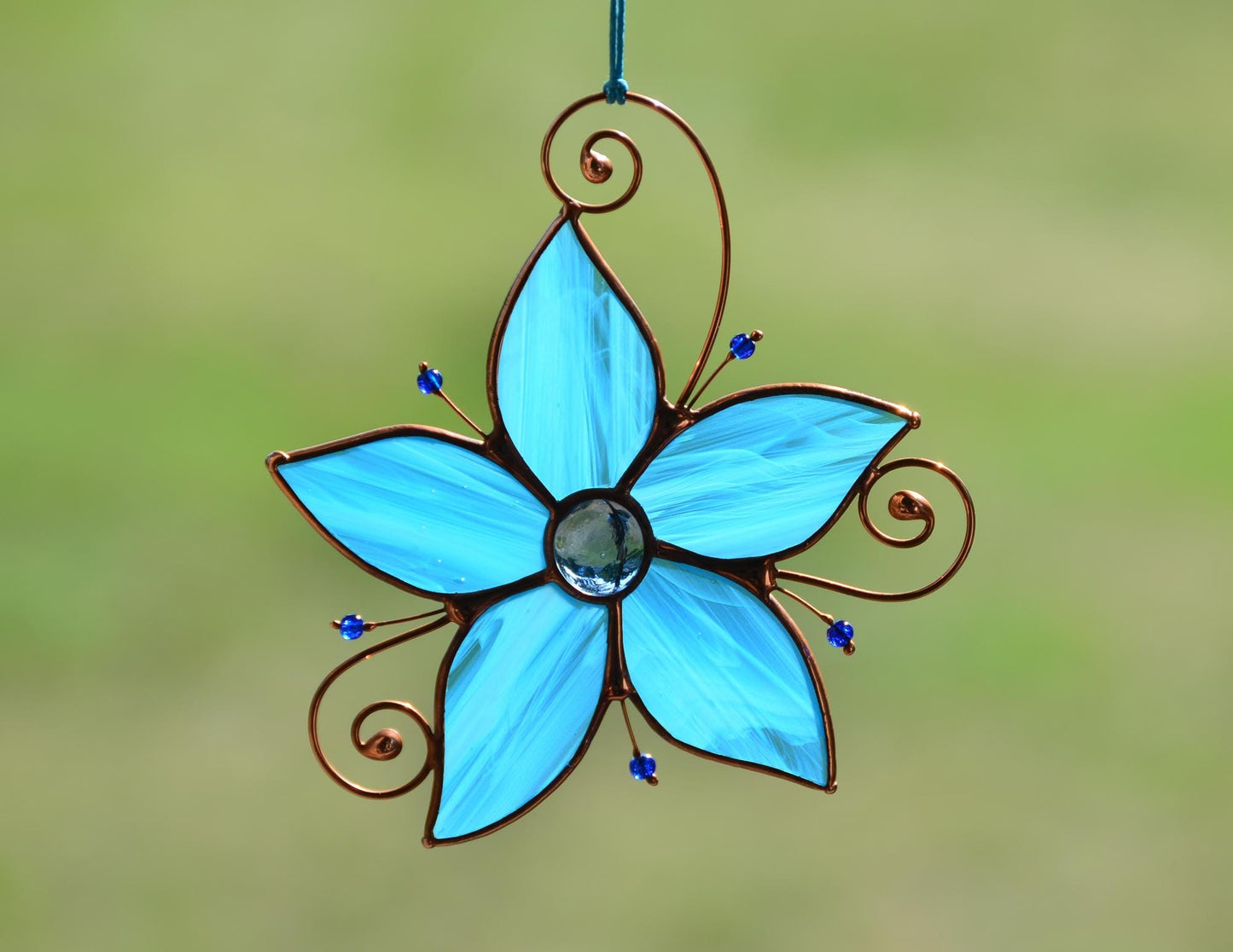 Stained glass blue flower suncatcher, suncatcher for window hanging