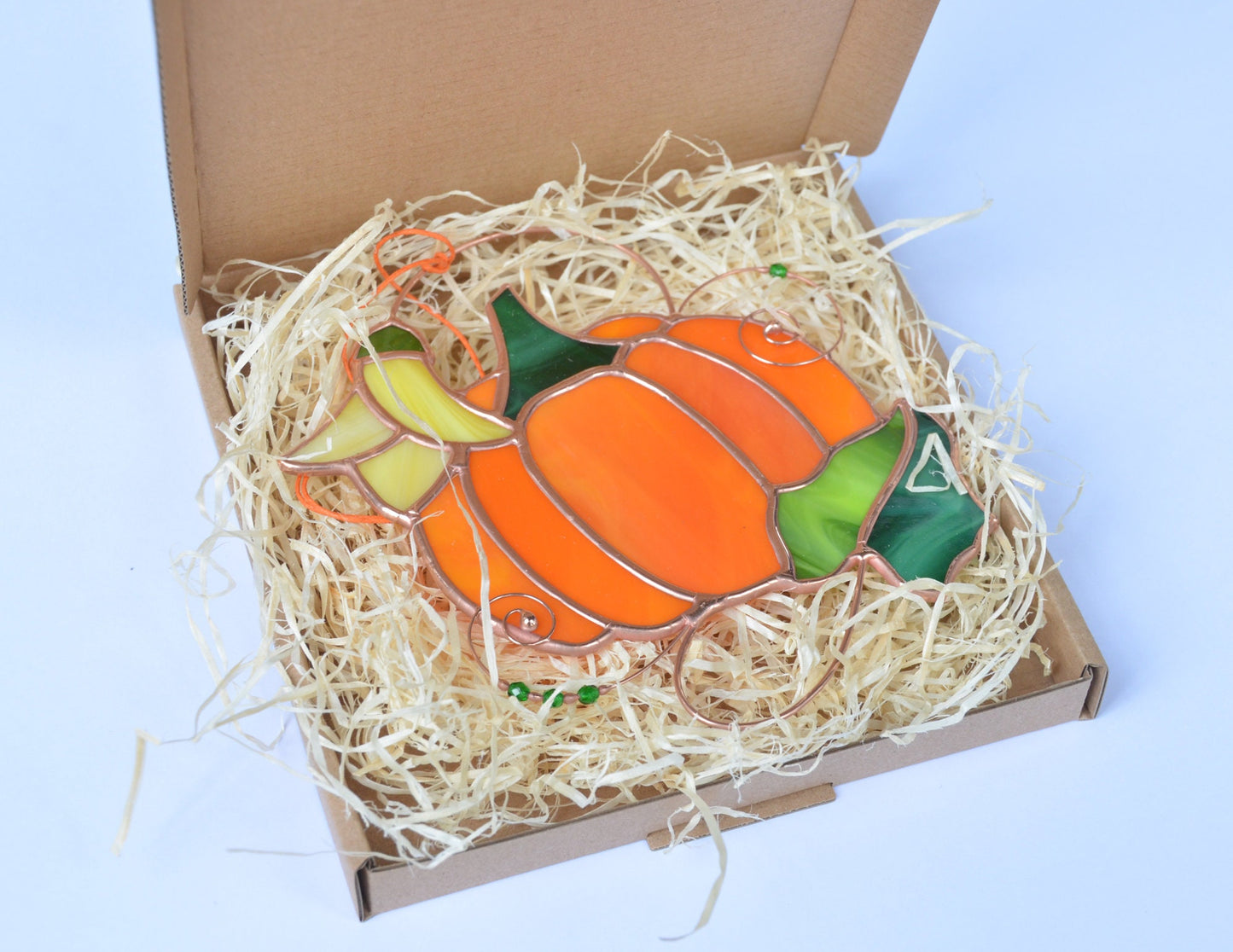 Pumpkin Stained Glass Window Hanging – Fall and Halloween Home Decor