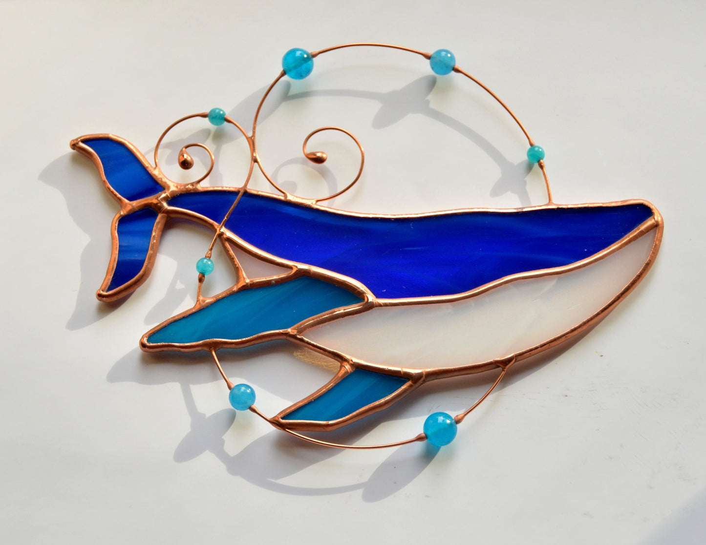 Whale Stained Glass Suncatcher – Ocean Window Hangings – Sea Lover Gift – Nautical Glass Hanging Art