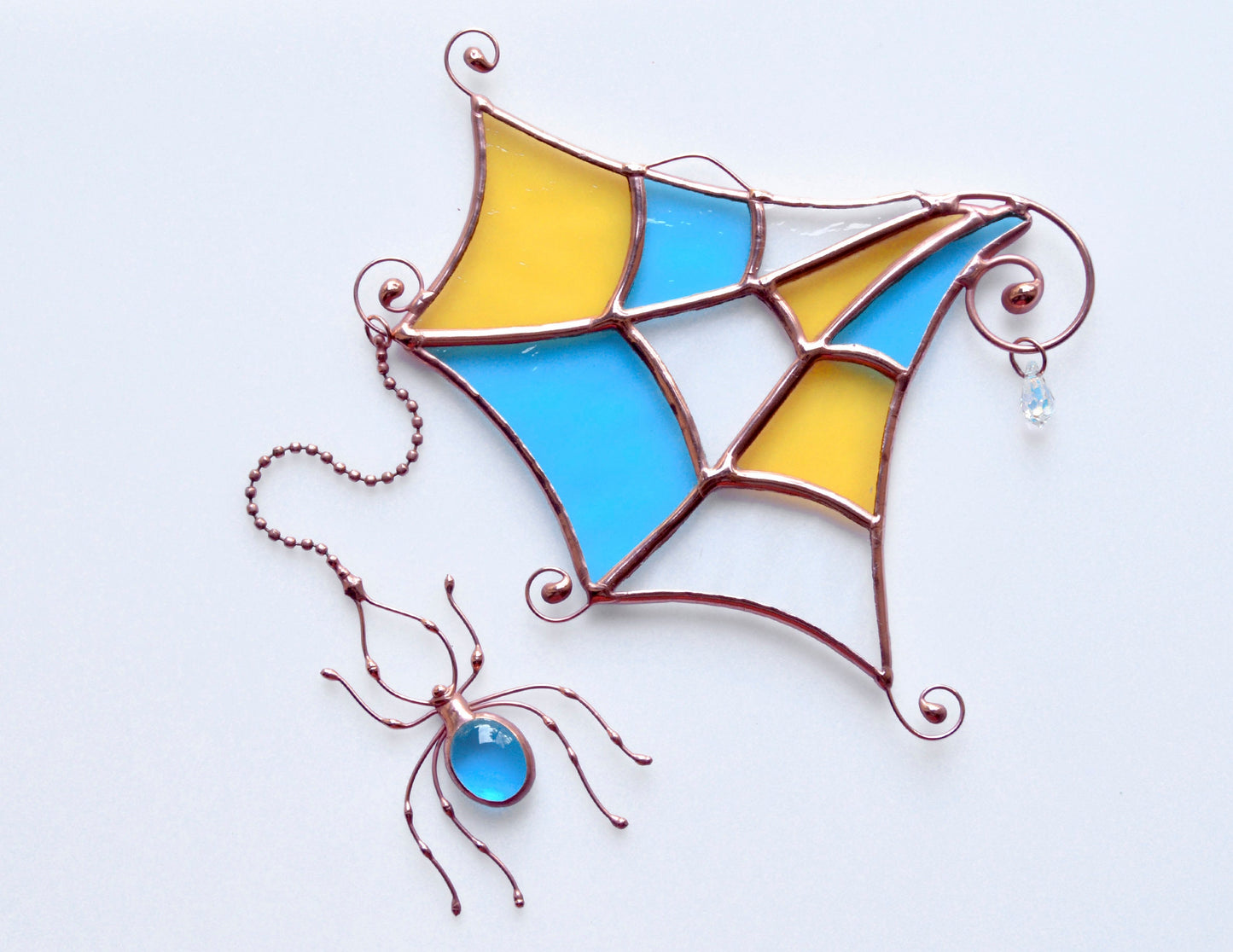 Stained Glass Spider Web Suncatcher – Handmade Window Hanging Fall Decor
