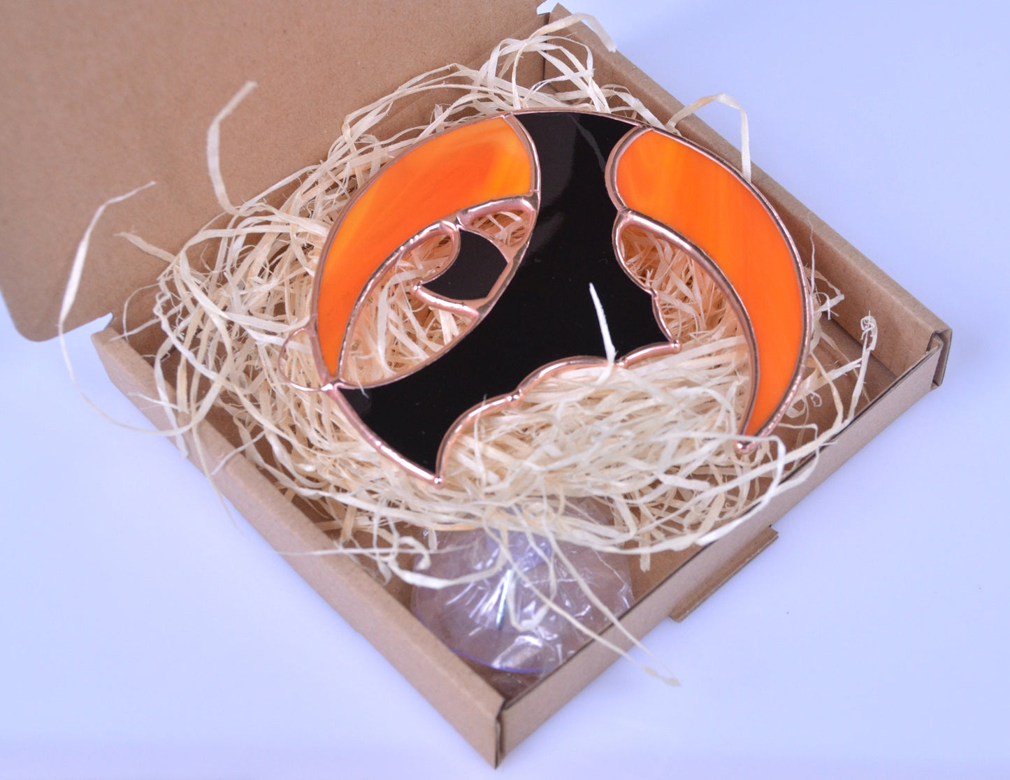 Stained Glass Halloween Bat Suncatcher: Moon Window Hanging