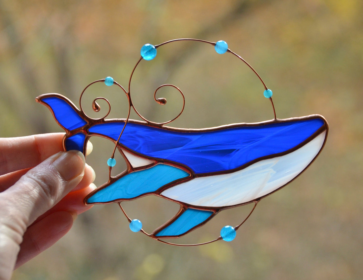 Whale Stained Glass Suncatcher – Ocean Window Hangings – Sea Lover Gift – Nautical Glass Hanging Art