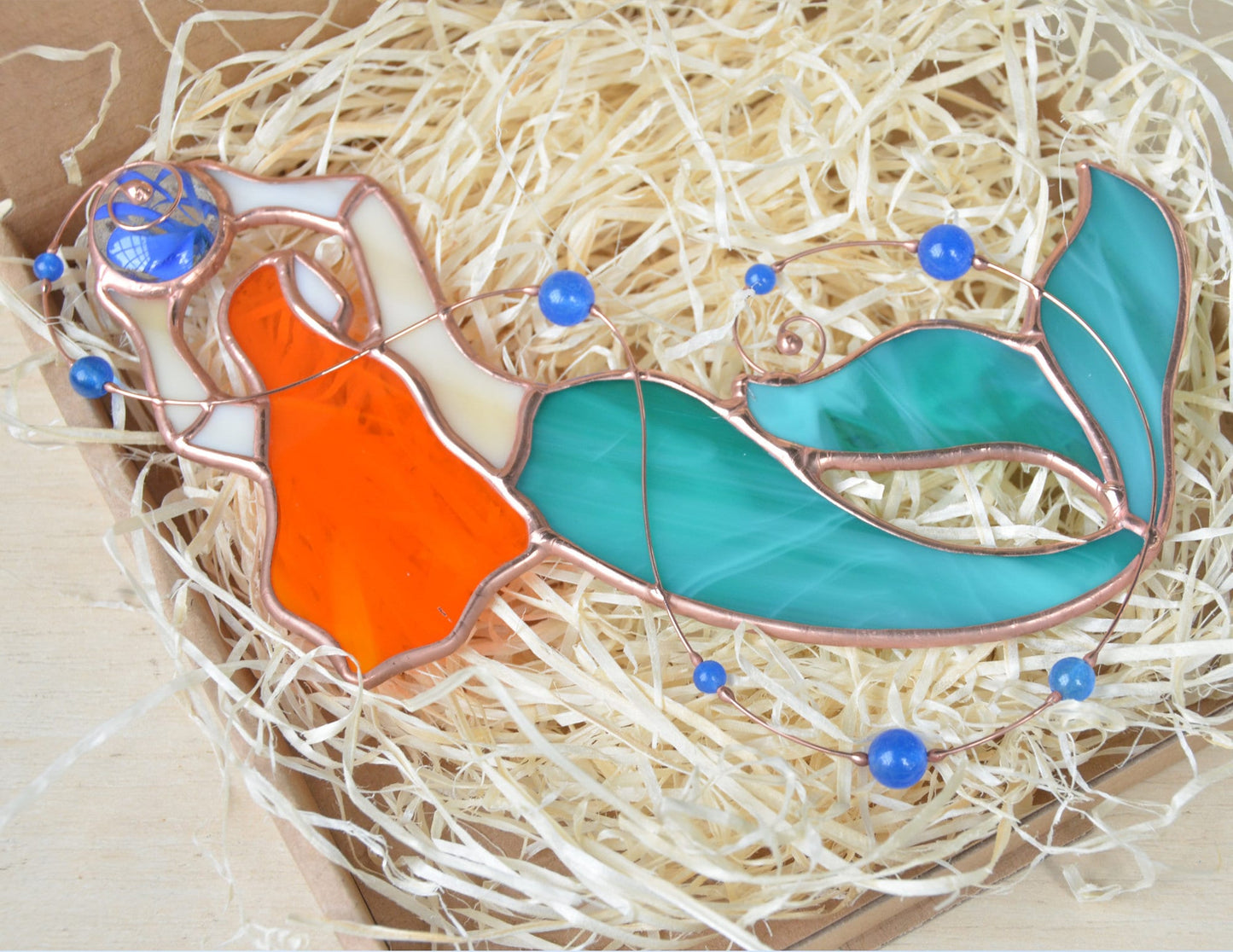 Stained glass mermaid suncatcher, mermaid gift idea, window hangings, sea lover gift, beach decor, Tiffany glass art