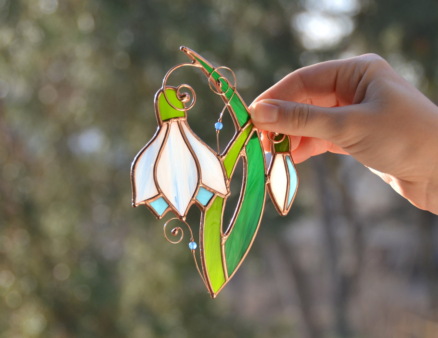 Stained Glass Snowdrop Suncatcher: Spring Flower Window Hanging