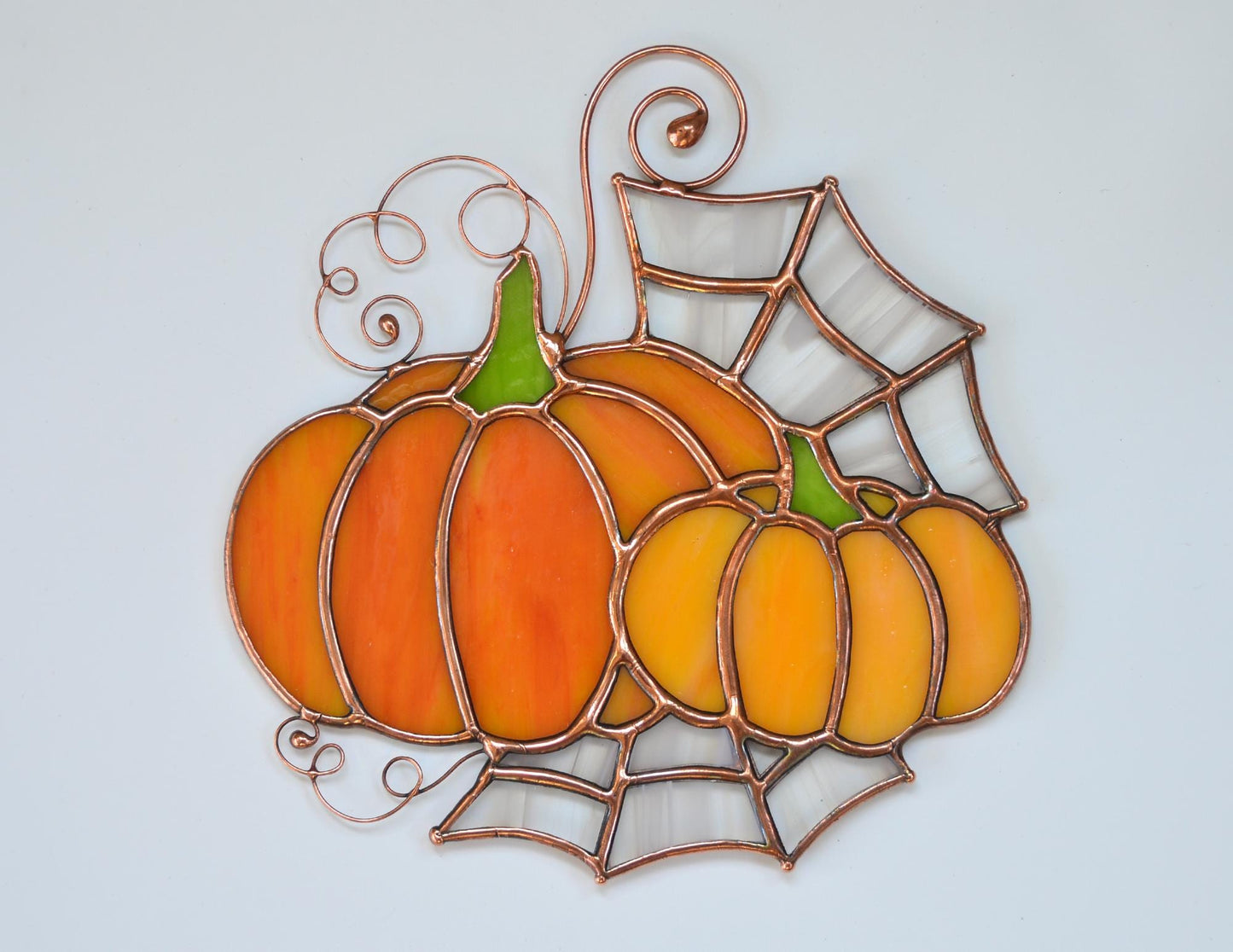 Stained glass pumpkin window hanging, stain glass Halloween suncatcher