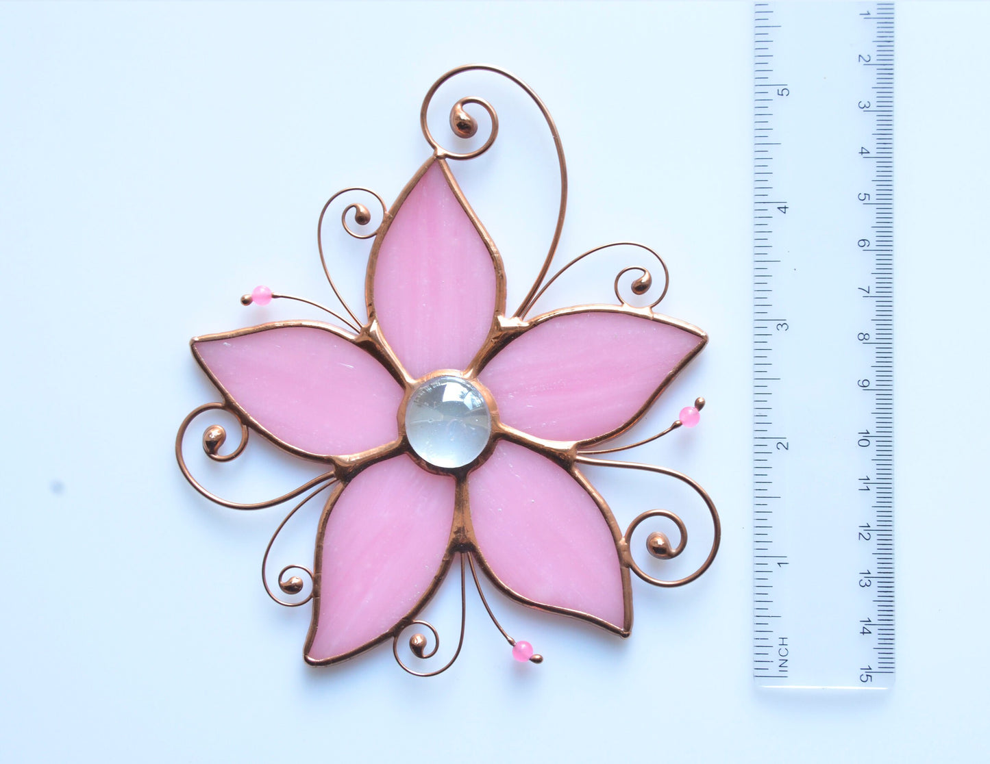 Stained Glass Flower Suncatcher – Pink Window Hanging – Handmade Floral Decor – Summer Gift Idea