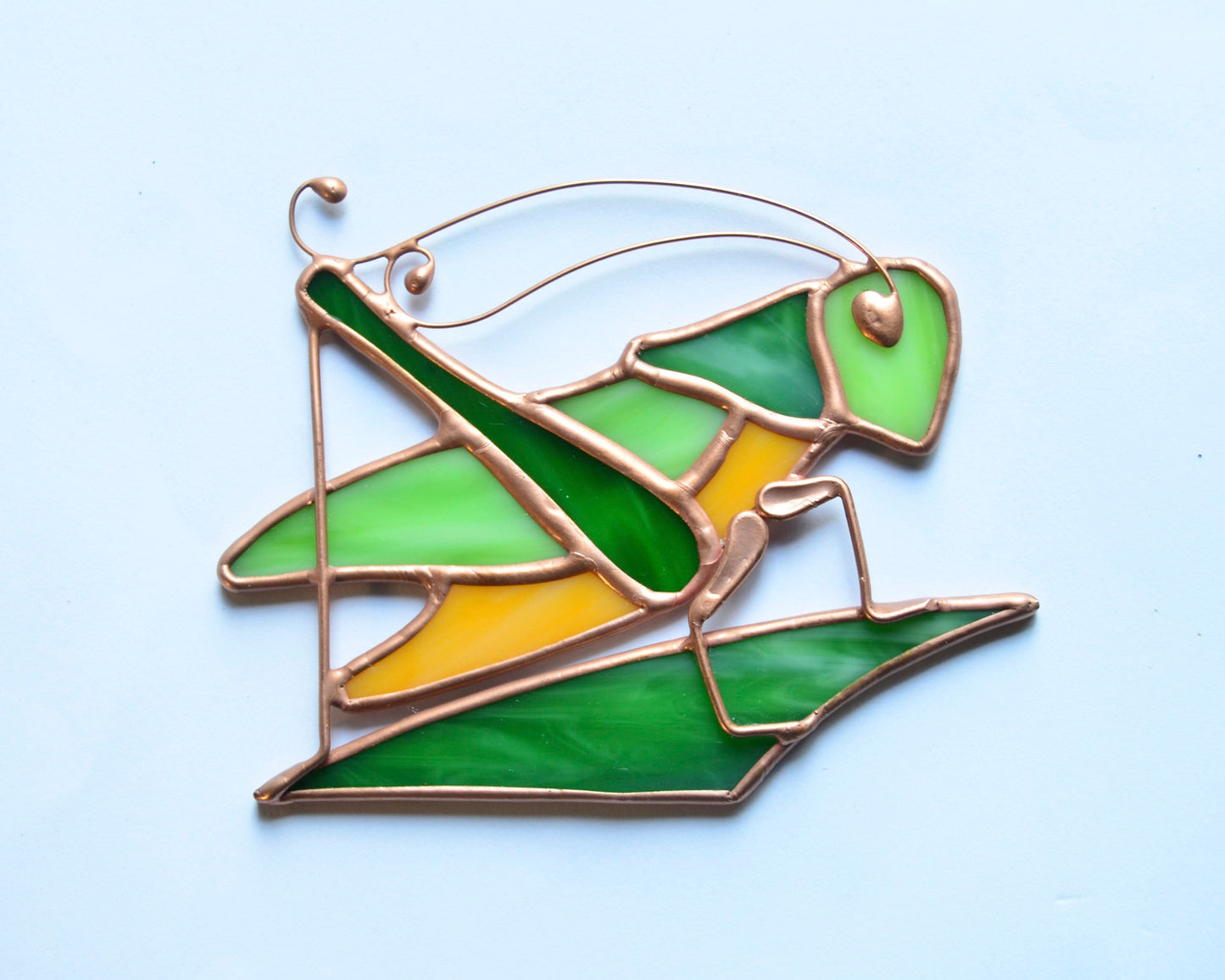 Stained glass suncatcher, grasshopper