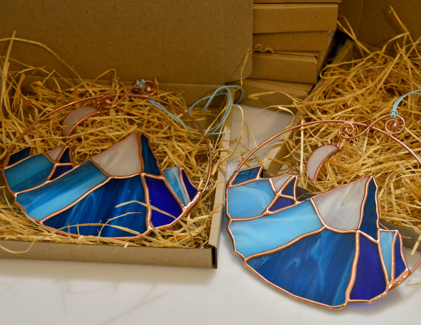 Stained glass mountains window hangings, unique mountain lover gift, nature home decor suncatcher