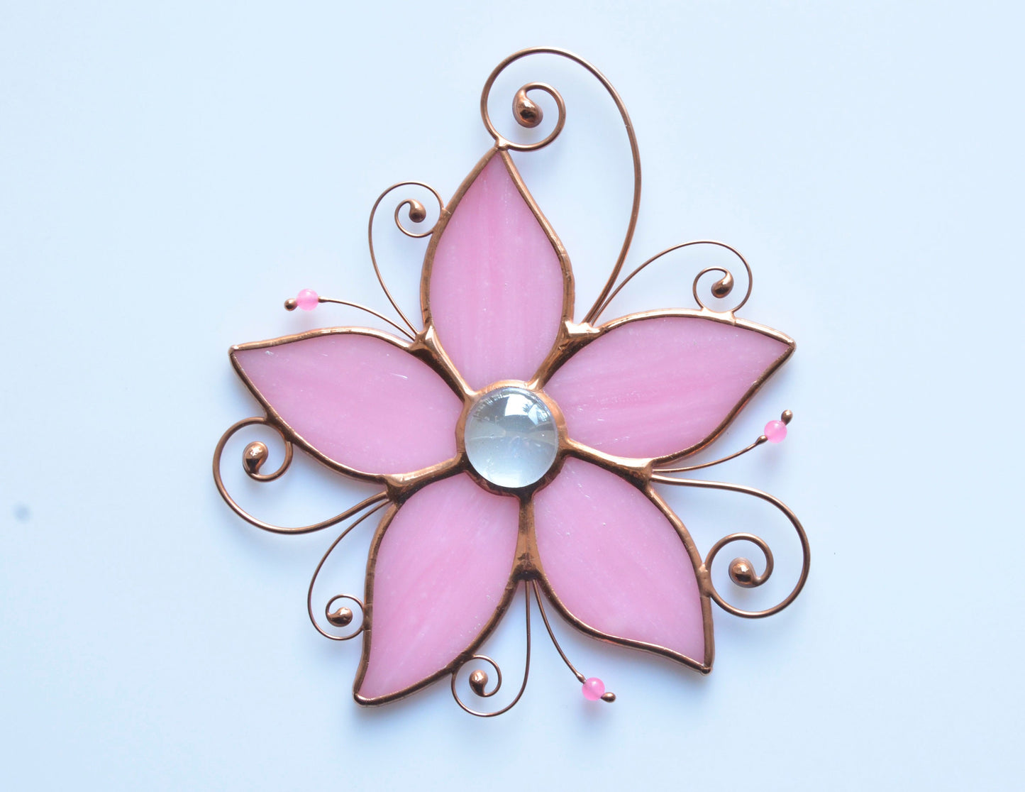 Stained Glass Flower Suncatcher – Pink Window Hanging – Handmade Floral Decor – Summer Gift Idea