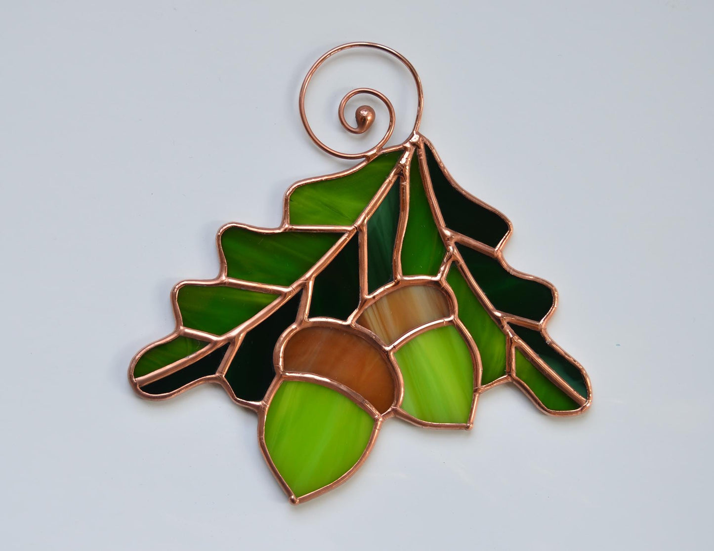 Autumn Stained Glass Suncatcher – Acorn and Leaf Window Hanging Ornament