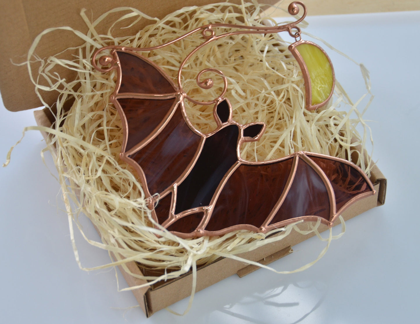Stained Glass Bat Suncatcher: Halloween Moon Window Hanging