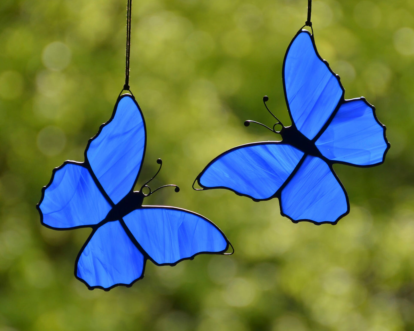 Stained glass morpho butterfly suncatcher, stain glass window hangings, blue housewarming gift, window hanging ornament