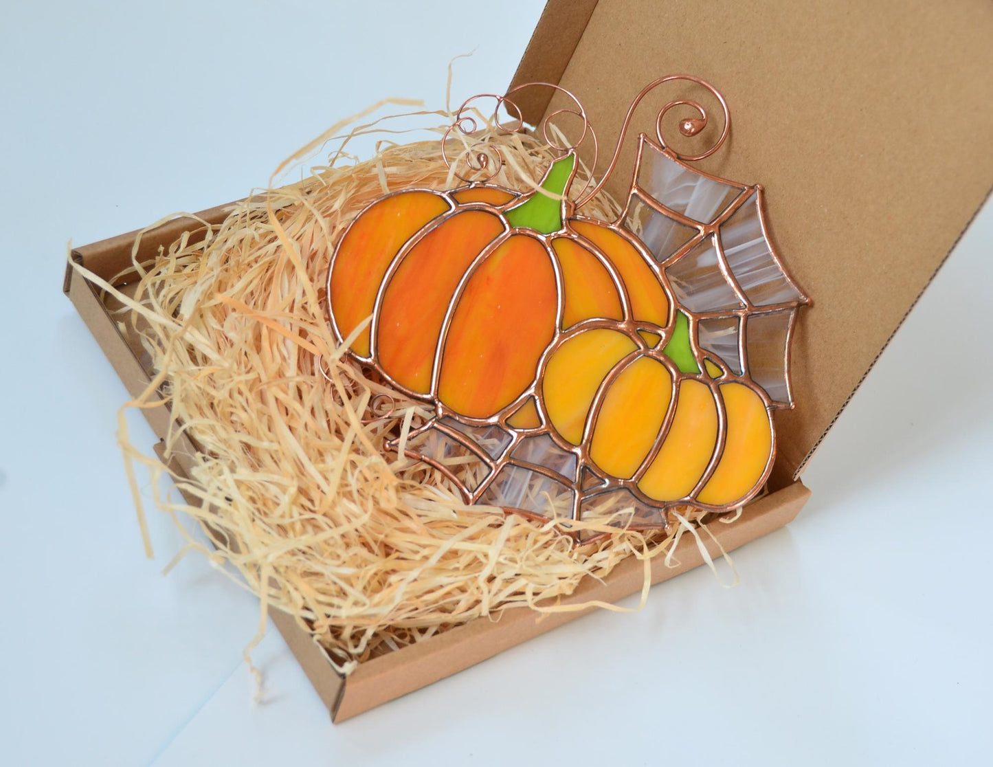 Stained glass pumpkin window hanging, stain glass Halloween suncatcher