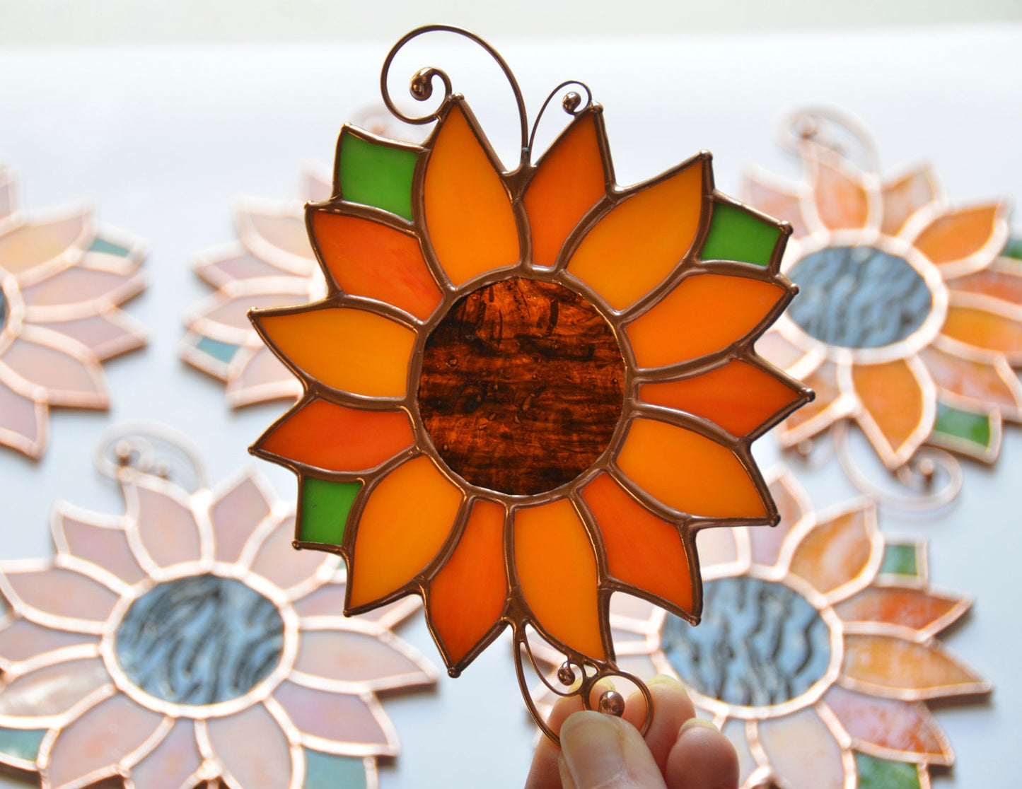 Stained glass ornament, sunflower window hangings, handmade flower gift suncatcher