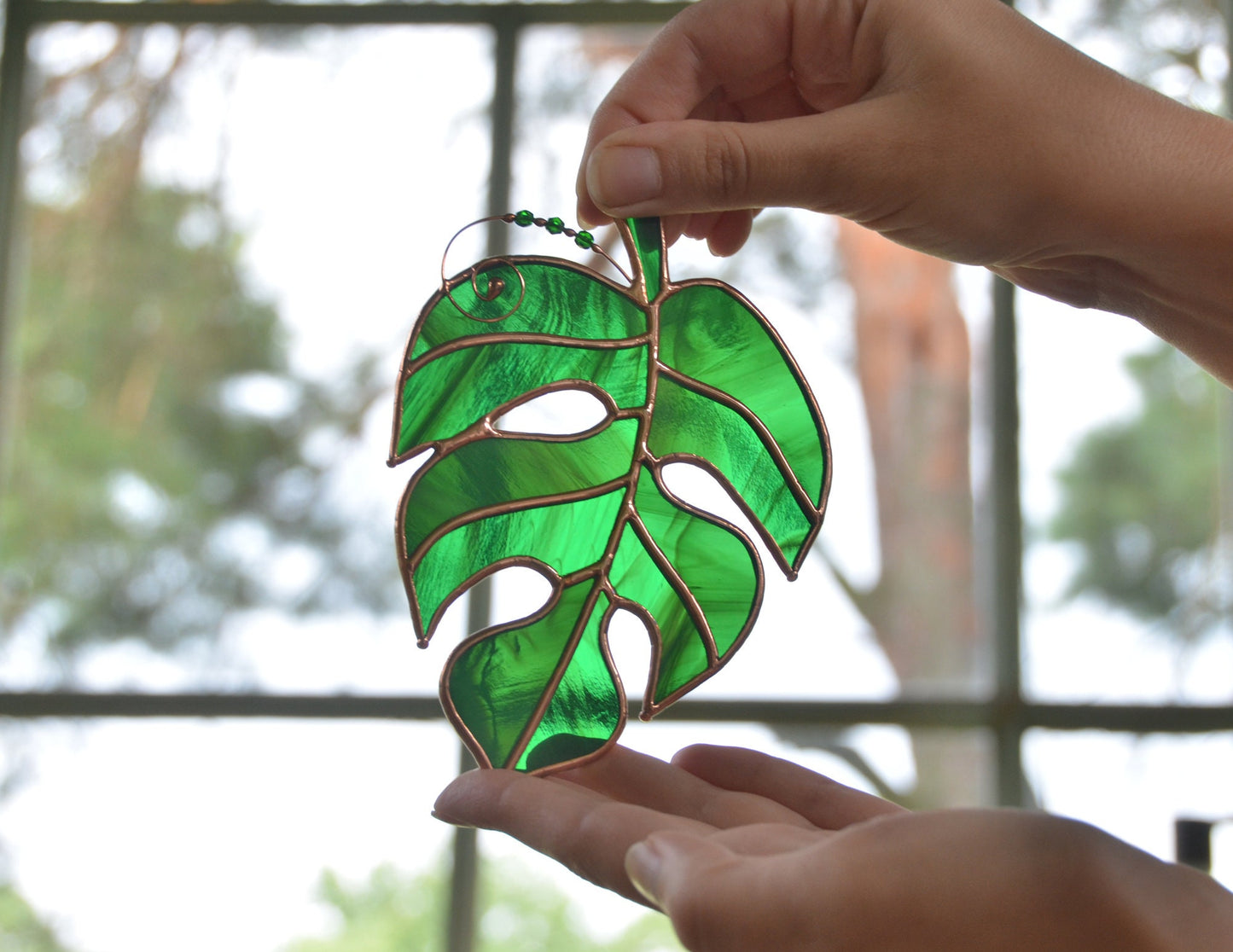 Monstera Leaf Stained Glass Suncatcher, Window Hanging Ornament