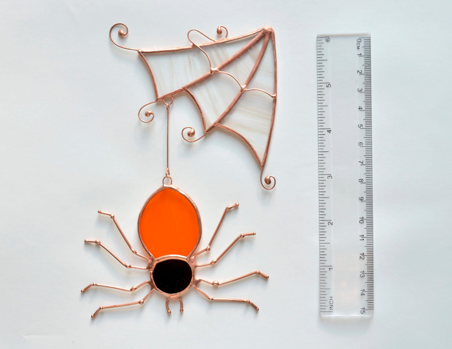 Stained glass Halloween suncatcher, window hanging spider ornament