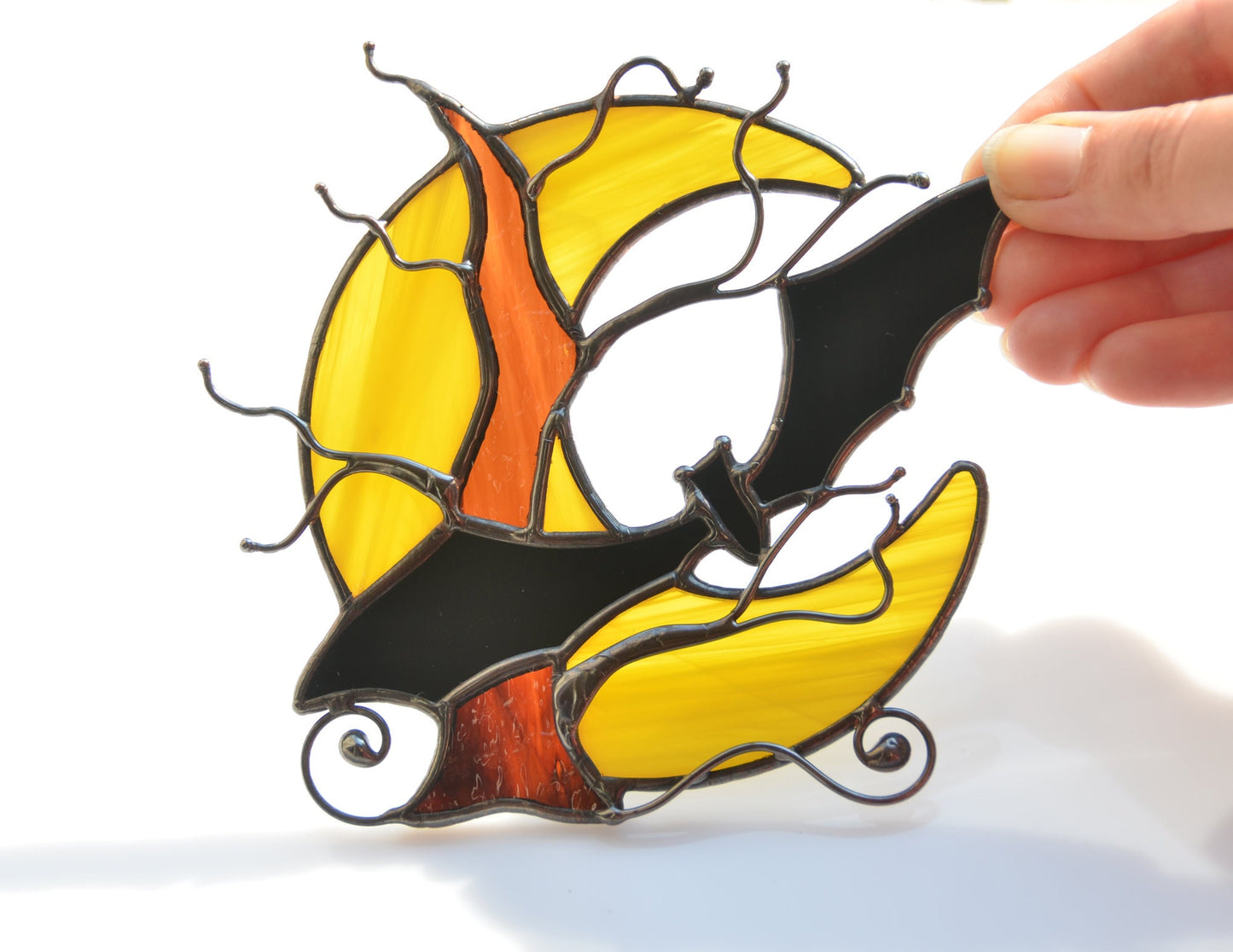 Stained glass Halloween suncatcher, spooky tree, bat suncatcher, window hanging decor