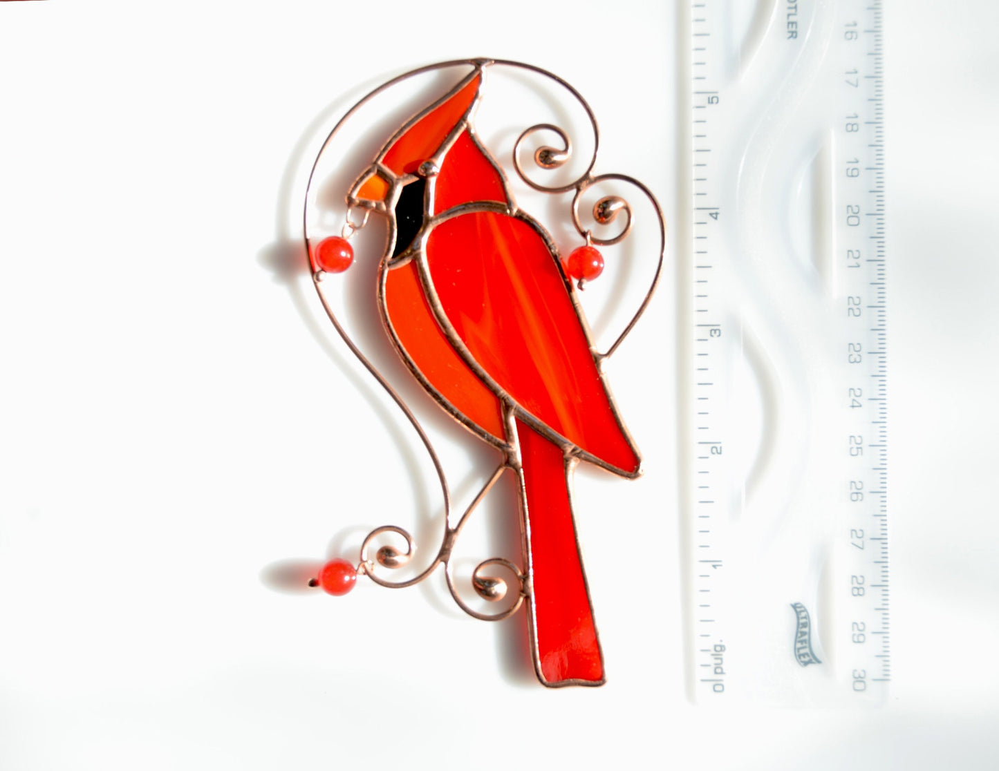 Red Cardinal Stained Glass Suncatcher – Handmade Bird Window Hangings, Memorial Gift Ornament