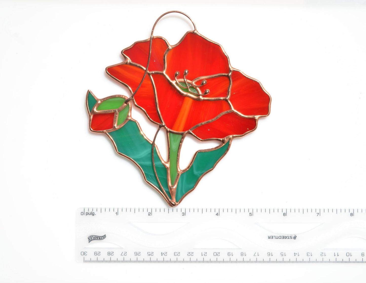 Handmade Stained Glass Poppy Suncatcher– Window Ornament, Unique Flower Gift