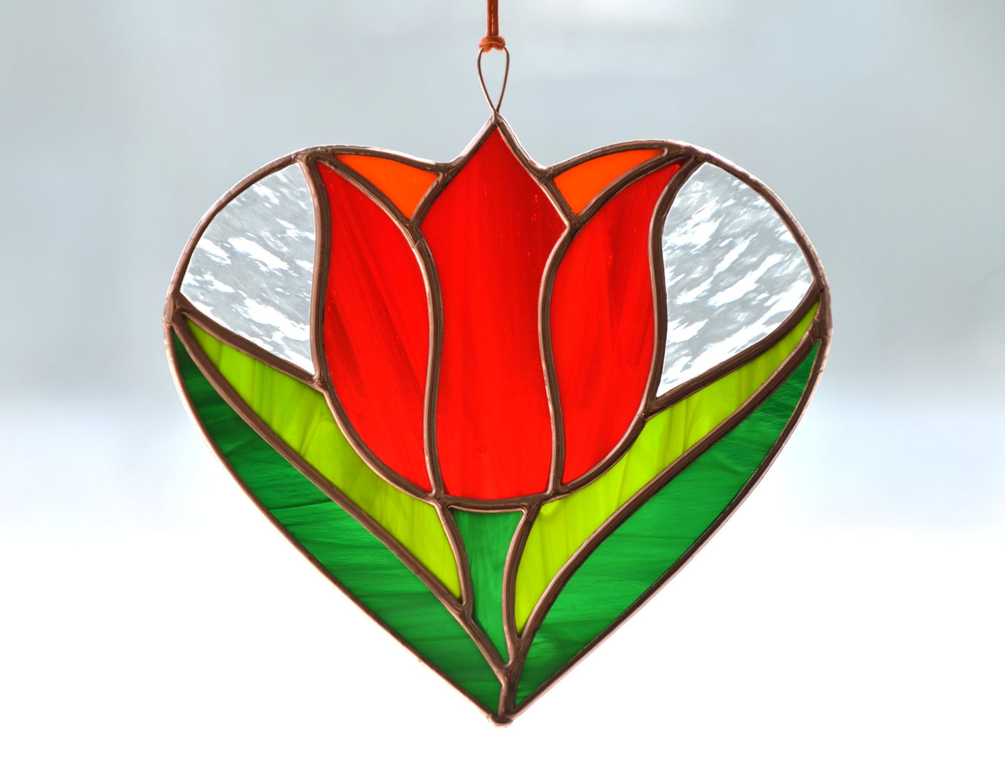 Tulip Heart Stained Glass Suncatcher – Spring Window Hanging Decoration