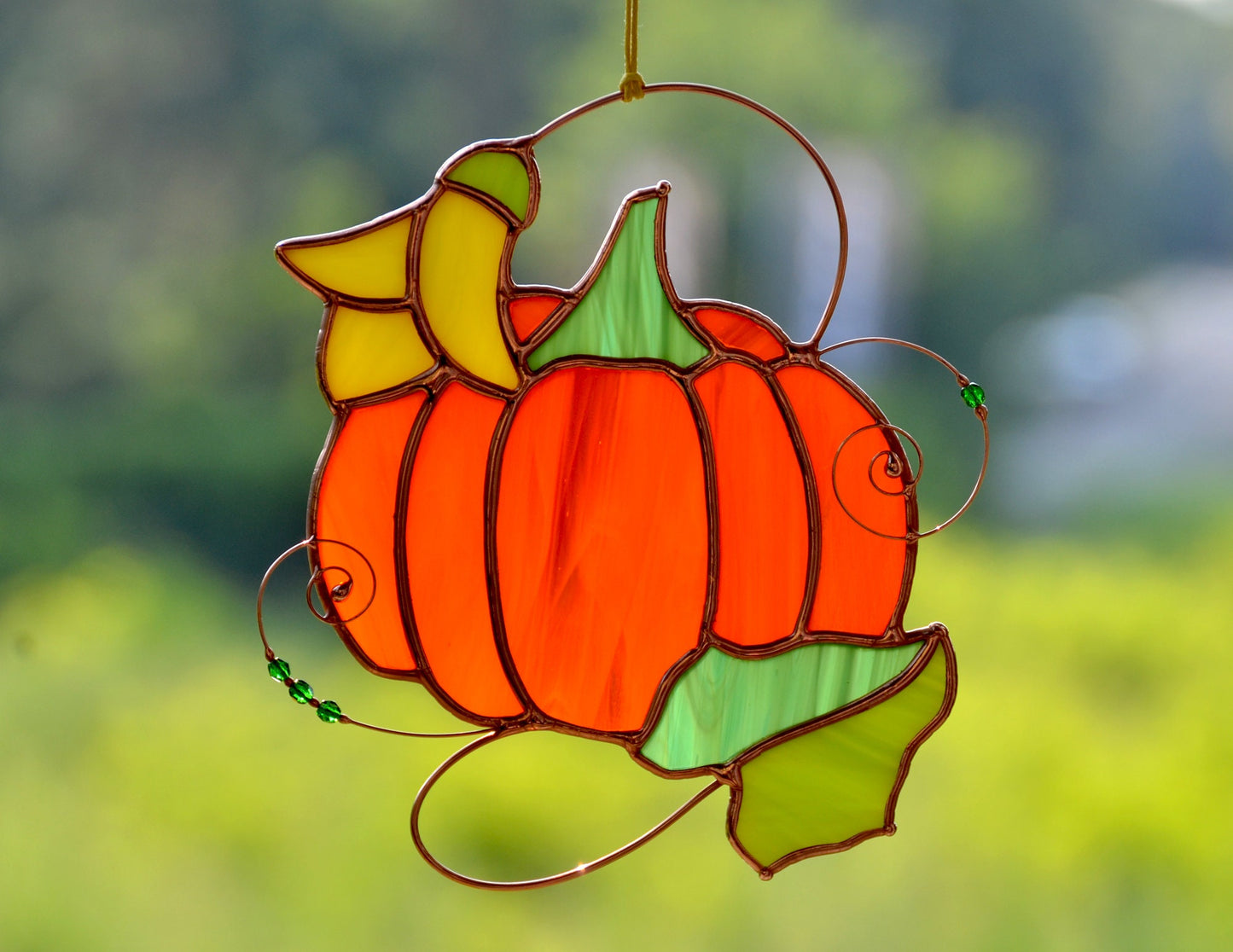 Pumpkin Stained Glass Window Hanging – Fall and Halloween Home Decor