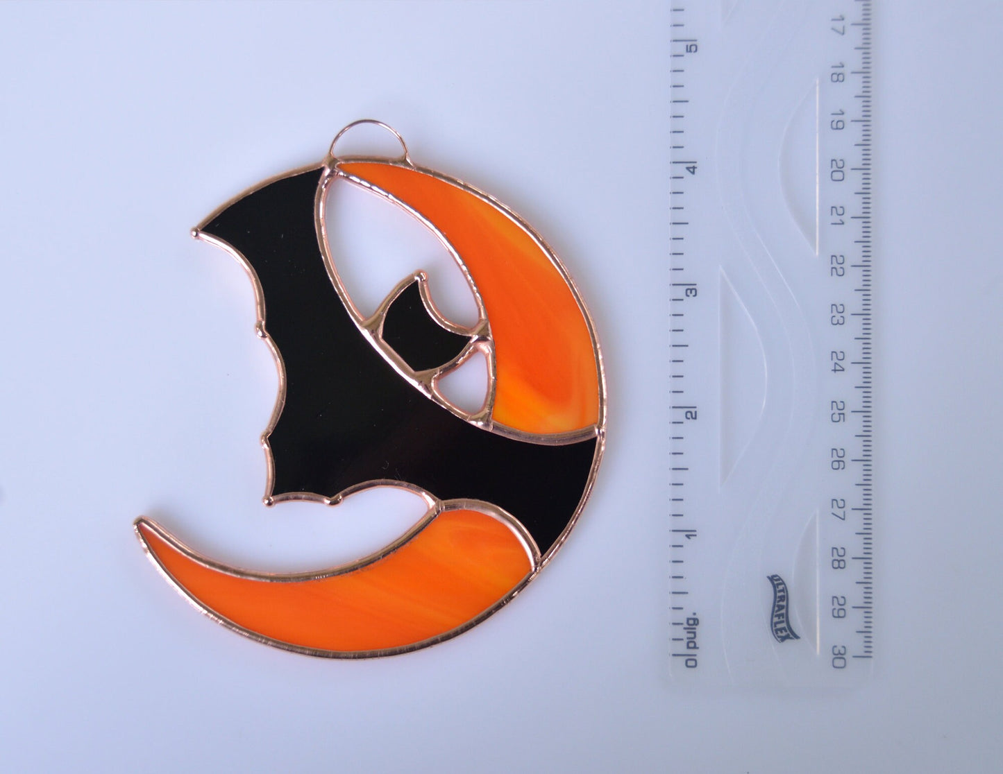 Stained Glass Halloween Bat Suncatcher: Moon Window Hanging