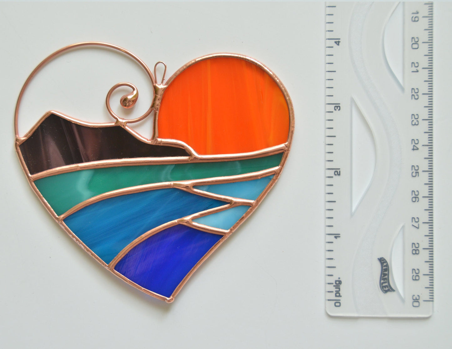 Handmade Stained Glass Heart – Ocean Sunset Window Decor