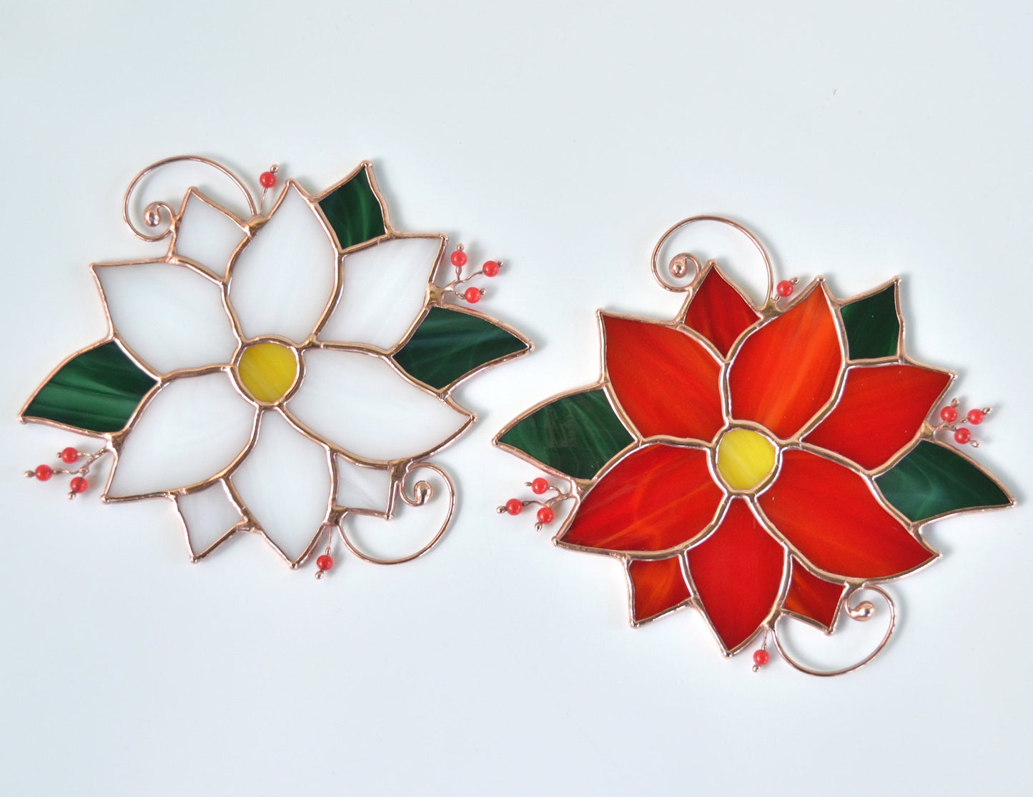 Stained Glass Poinsettia Suncatcher: Winter Flower Window Hanging