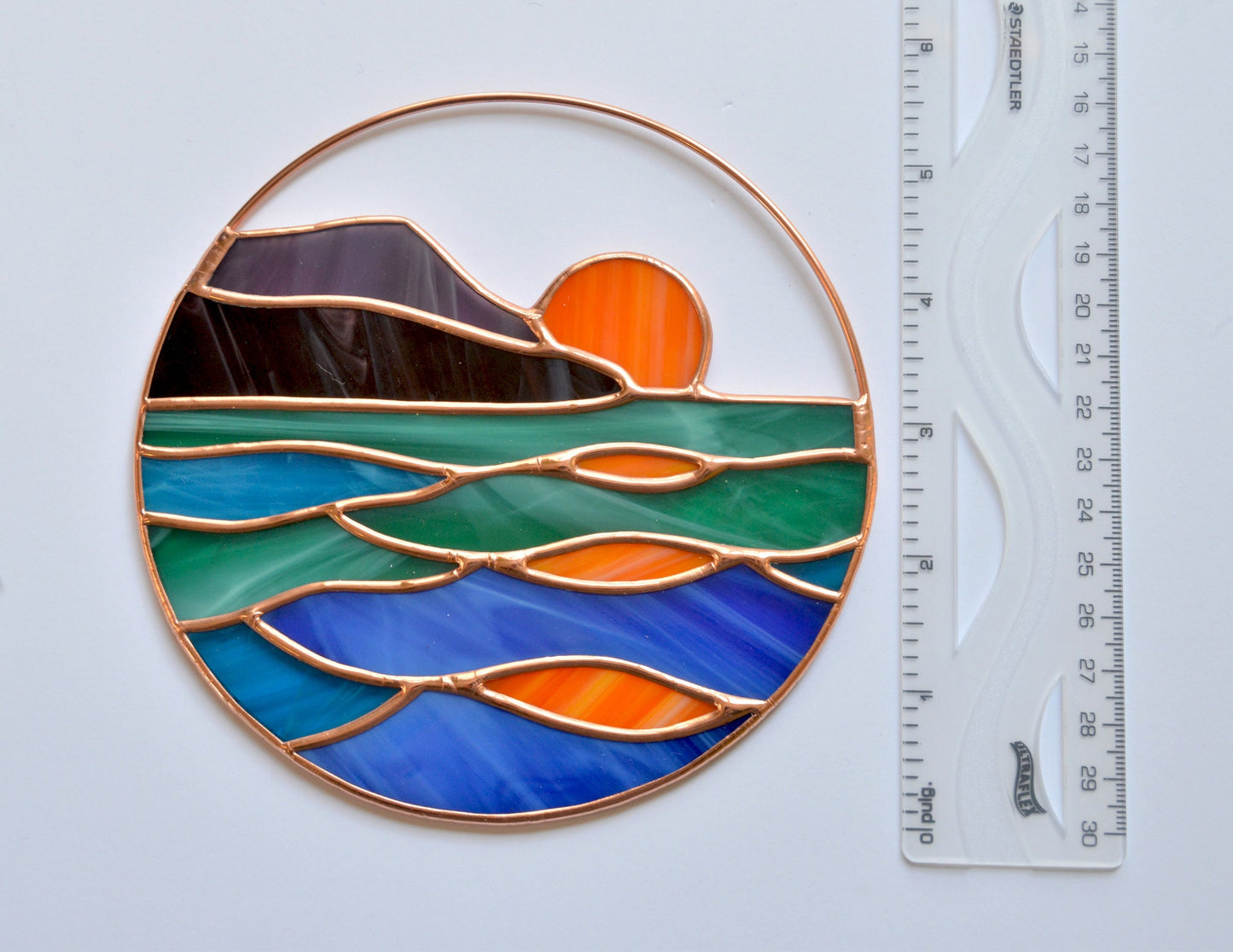 Sunset Sea Stained Glass Suncatcher: Handmade Window Hanging