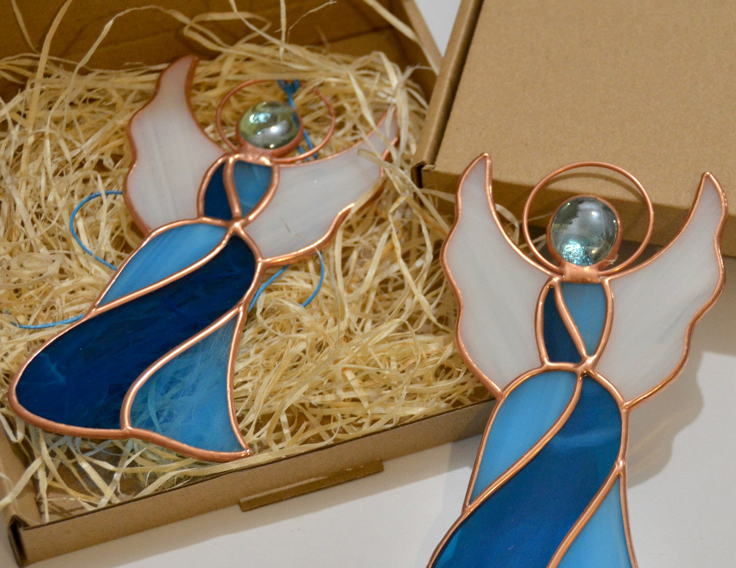 Stained glass angel ornament, memorial gift, window hangings, guardian angel