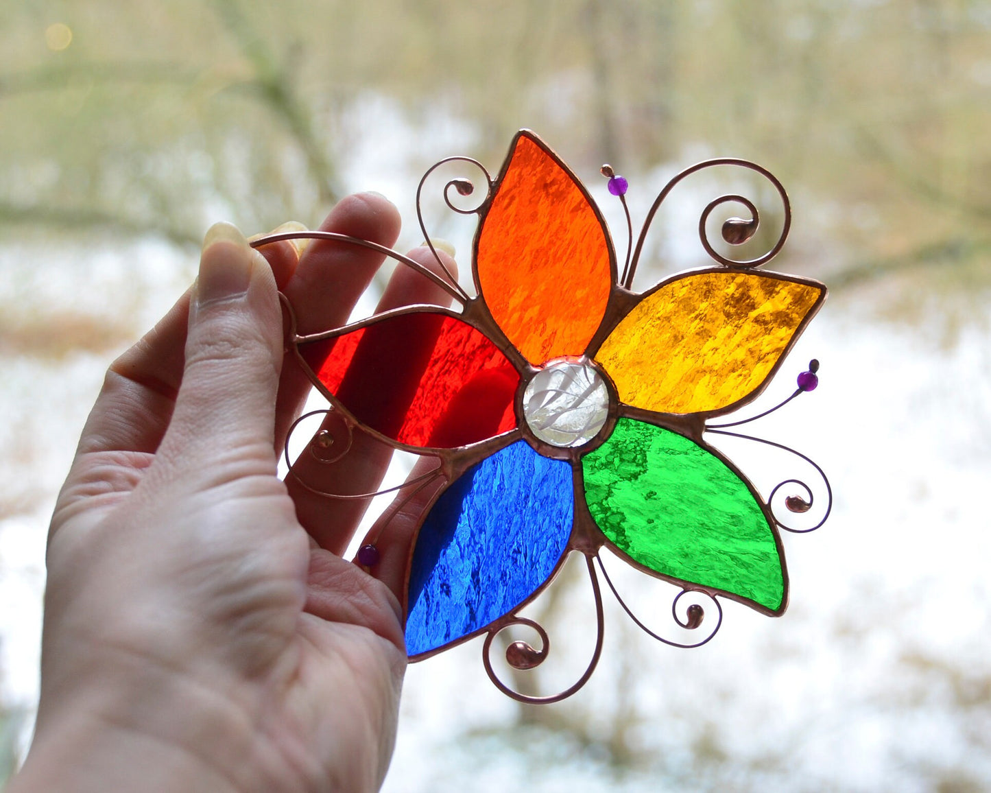 Stained glass window hangings ornament, flower suncatcher, flower gift