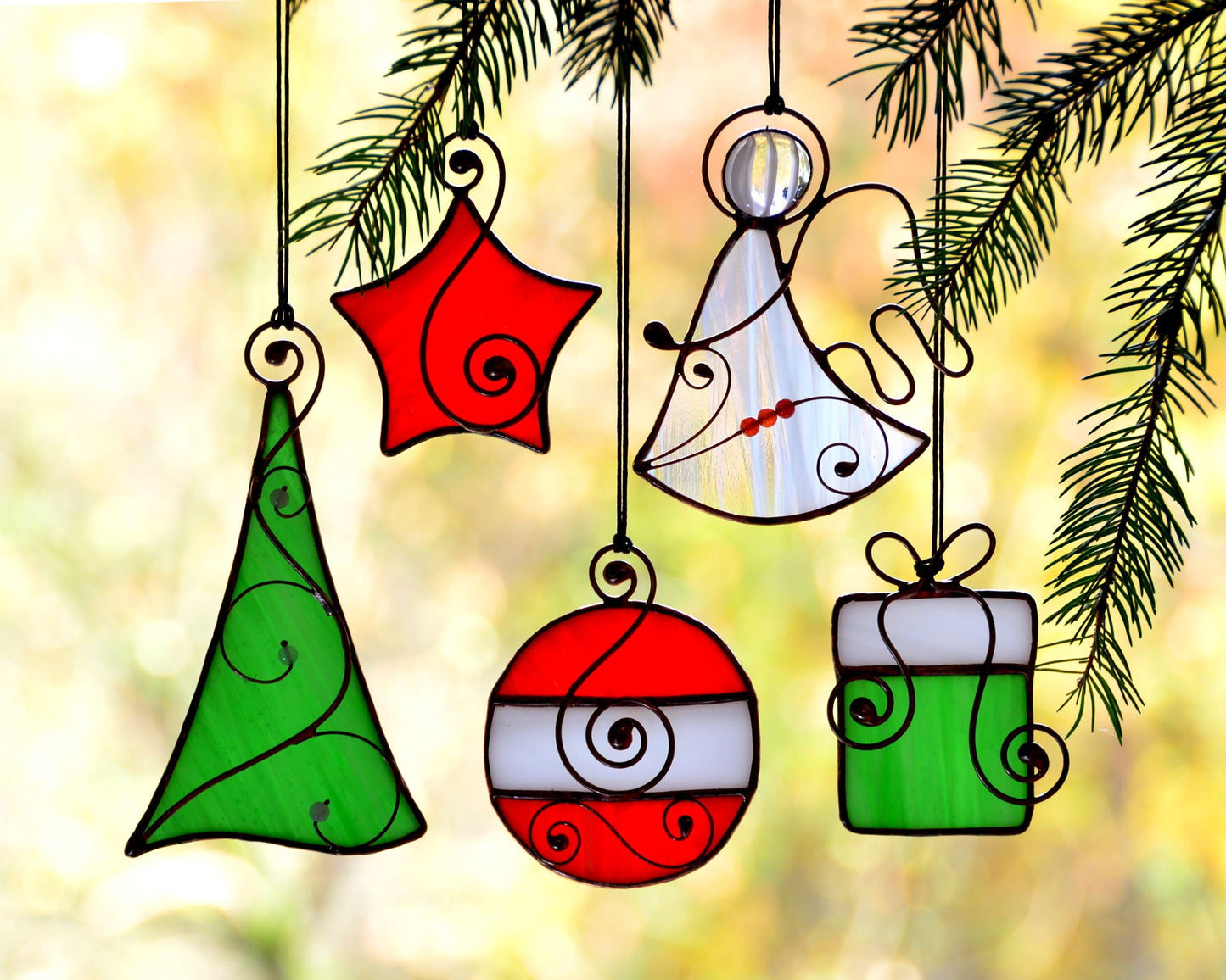 Stained glass Christmas ornaments, hanging suncatcher