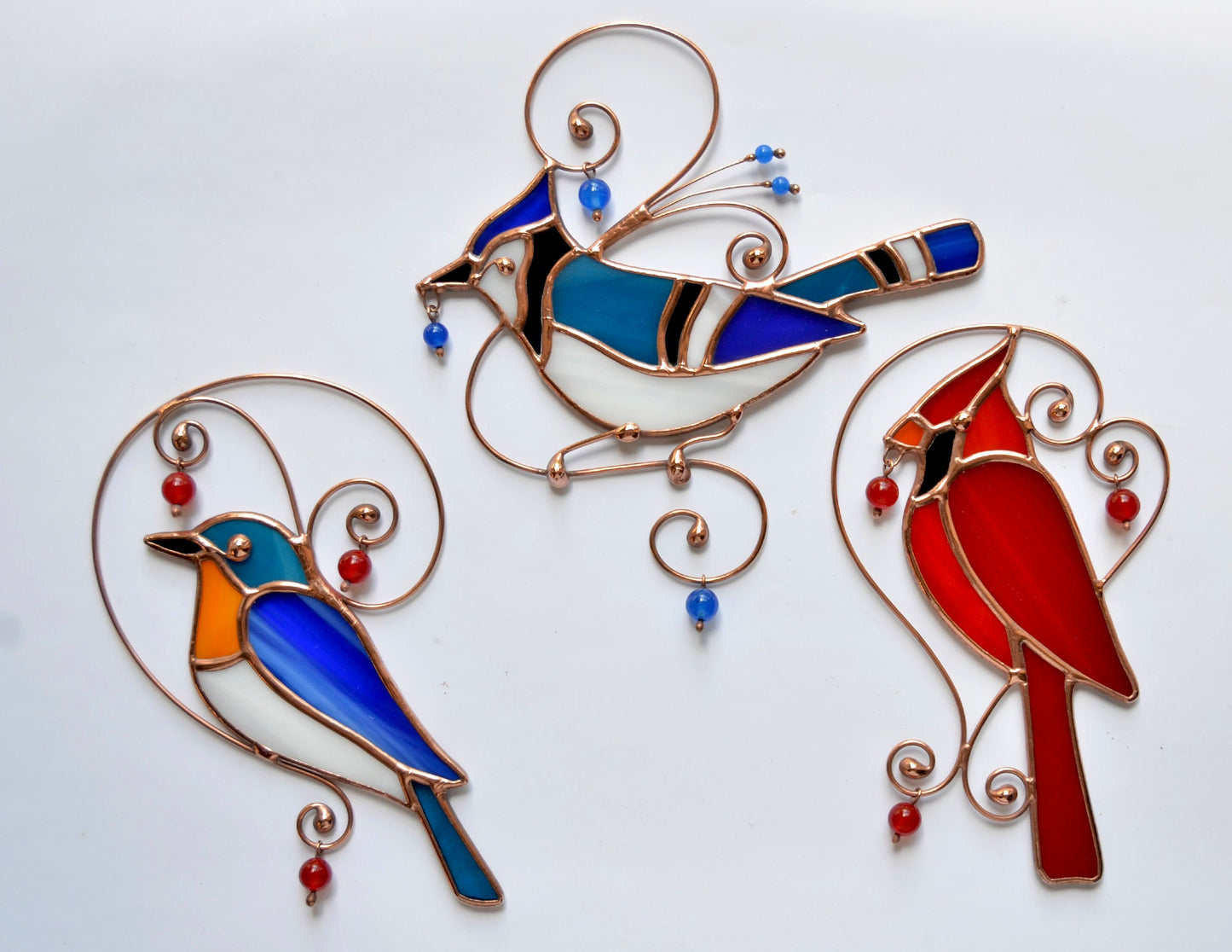 Blue Jay Stained Glass Suncatcher – Window Hanging Decoration for Bird Lovers