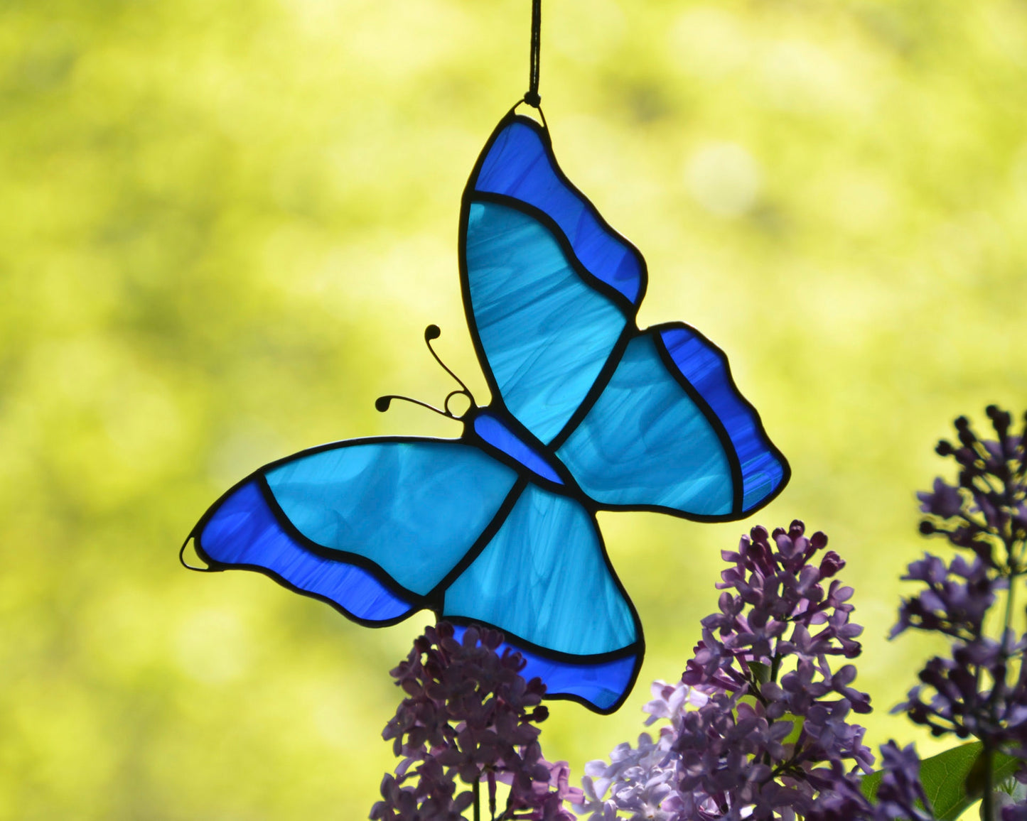 Handmade Morpho Butterfly Stained Glass Suncatcher – Window Hanging Decoration