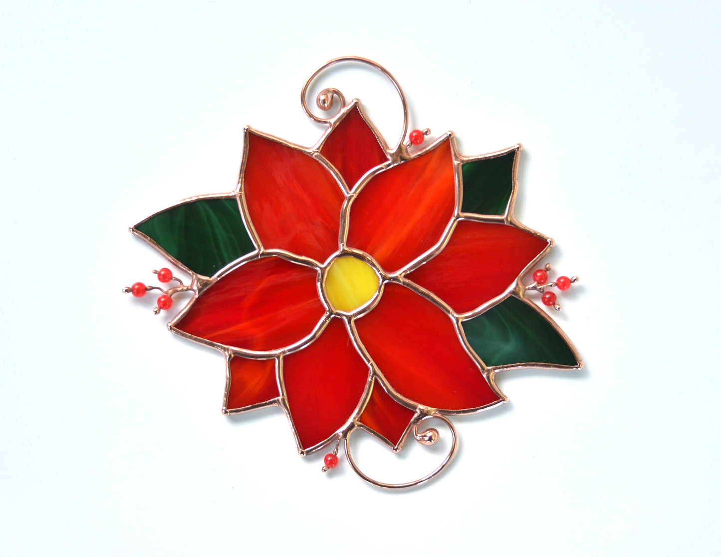 Stained Glass Poinsettia Suncatcher: Winter Flower Window Hanging