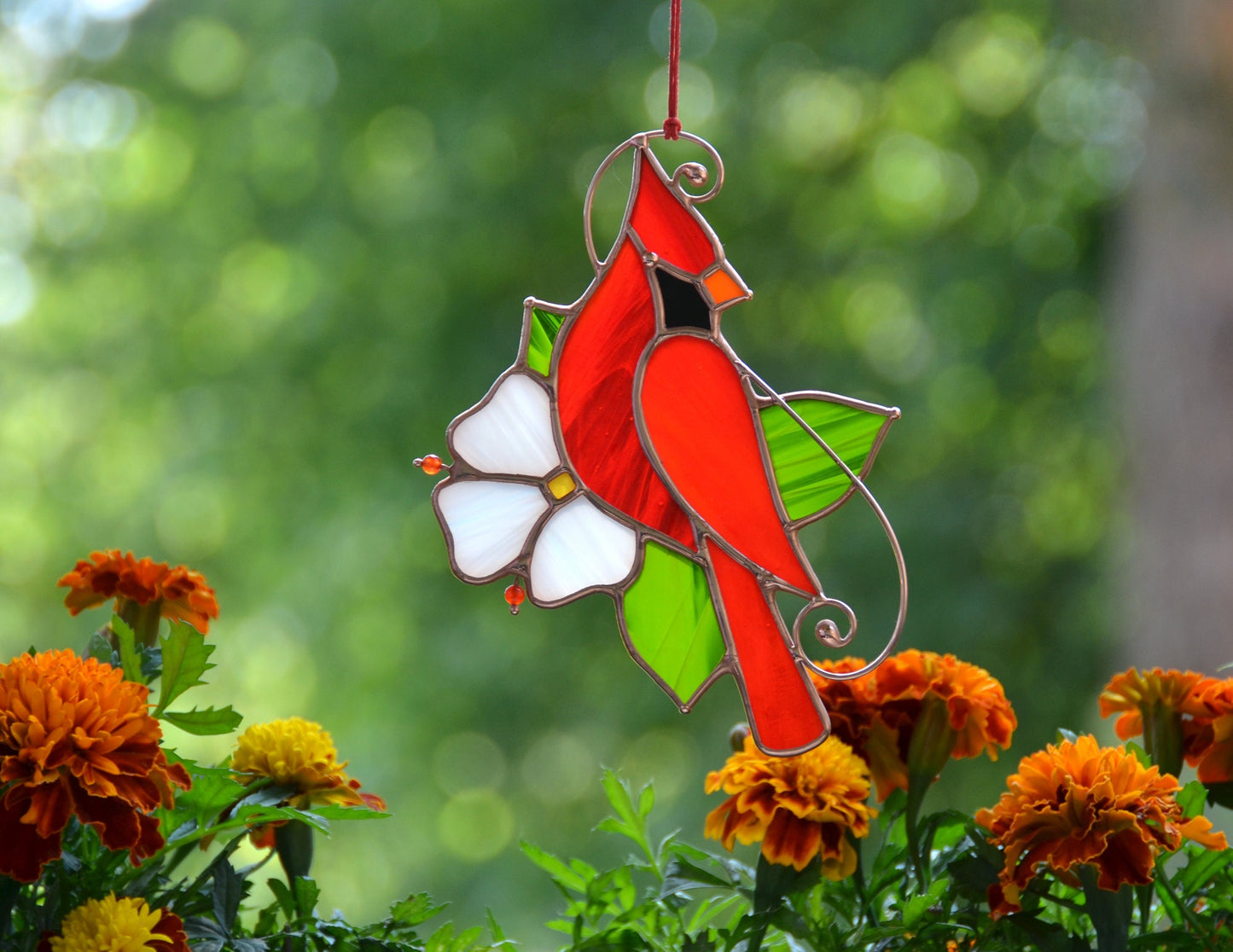 Stained glass cardinal, red cardinal window hangings, stained glass bird suncatchers, memorial gift
