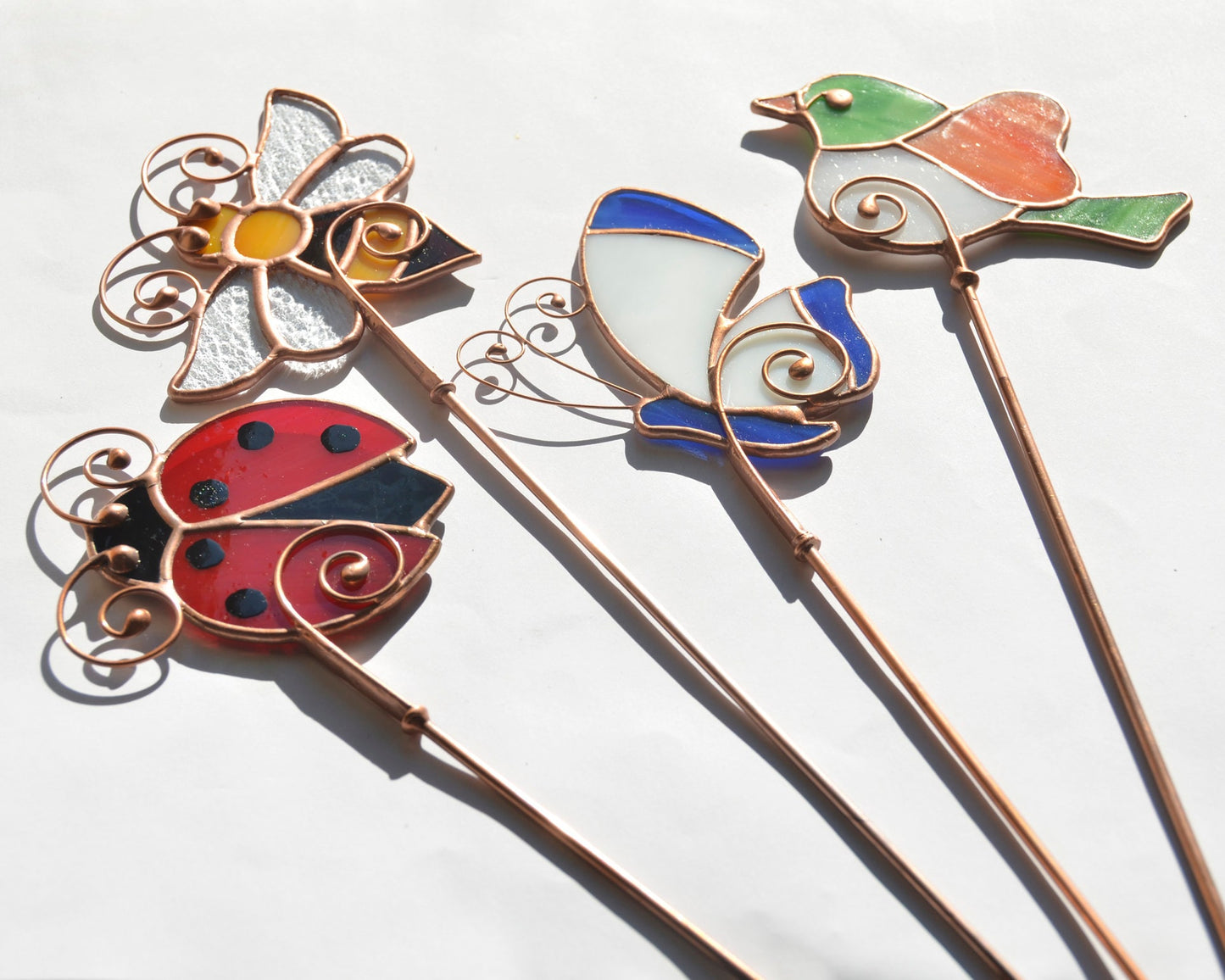 Honey bee stained glass stake, stained glass plant stake, bee pot ornament