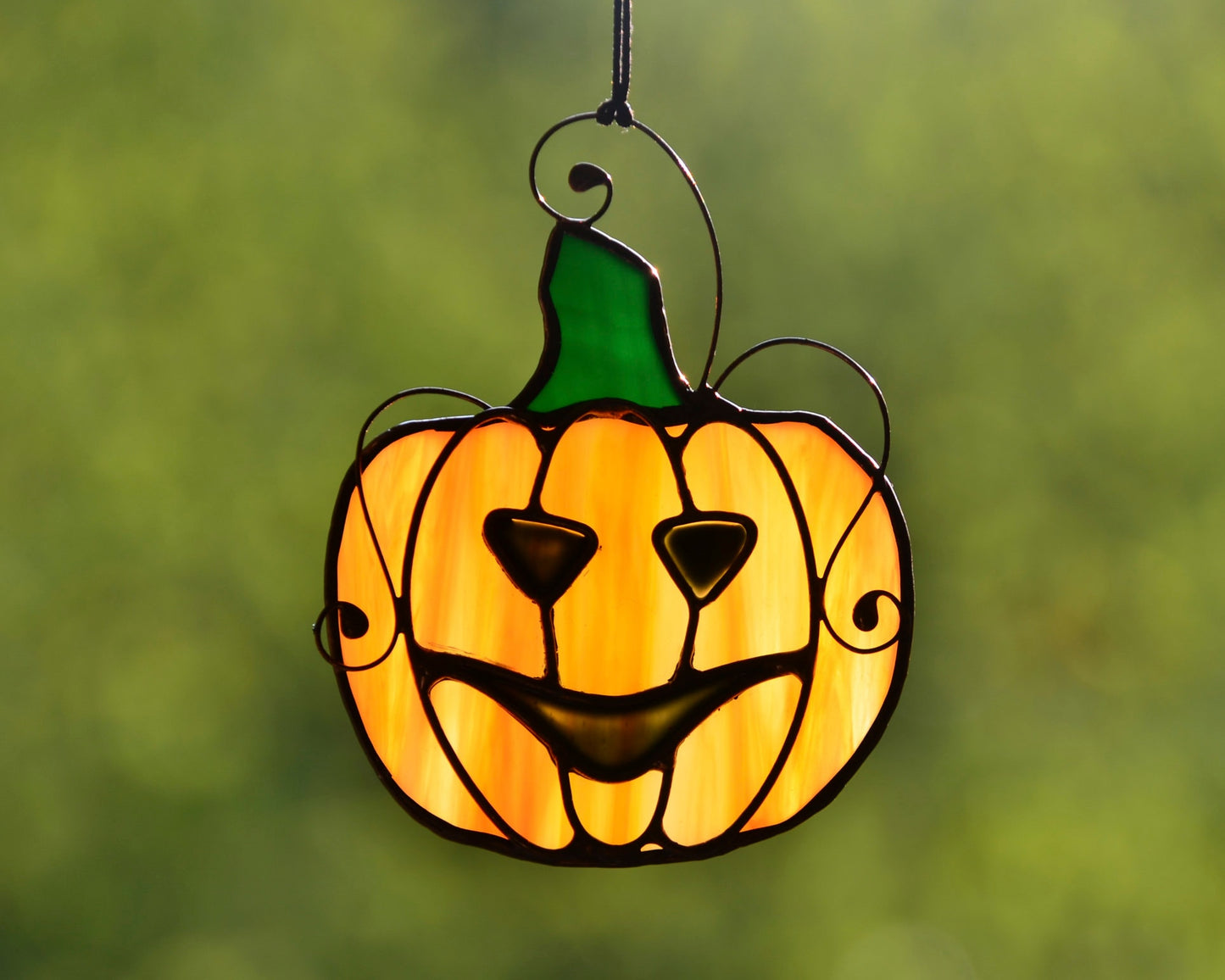 Stained glass Halloween window hanging, fall decor, stain glass pumpkin sun catcher