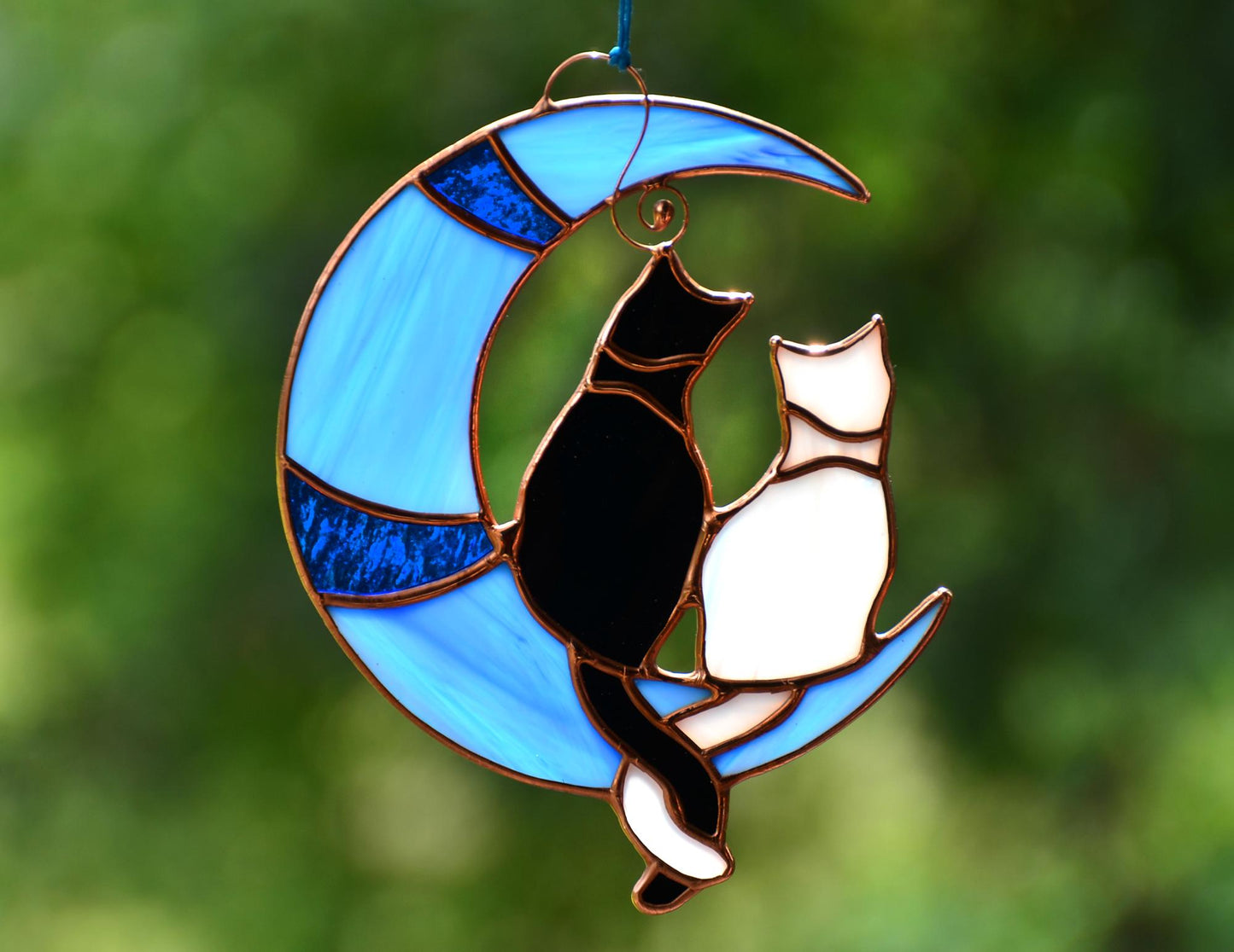Stained glass black&white cats window hangings, memorial gift, pet lost gift, custom colors