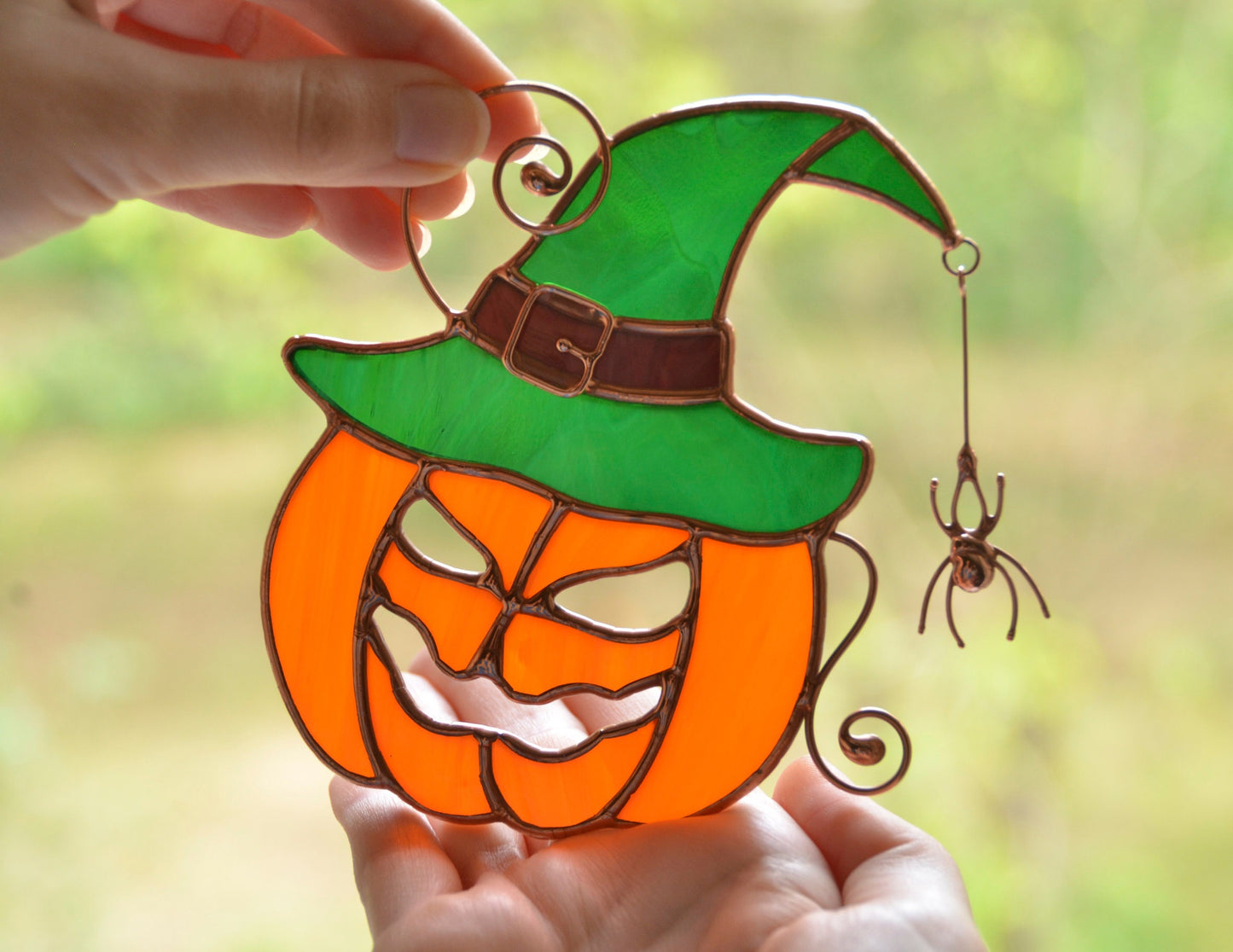 Stained glass Halloween falldecor, stained glass pumpkin suncatcher, window hangings
