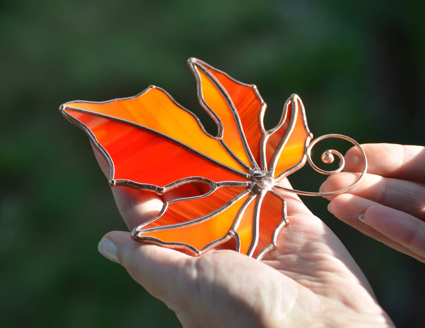 Stain glass autumn leaf suncatcher, fall window decor, Halloween window hangings suncatcher