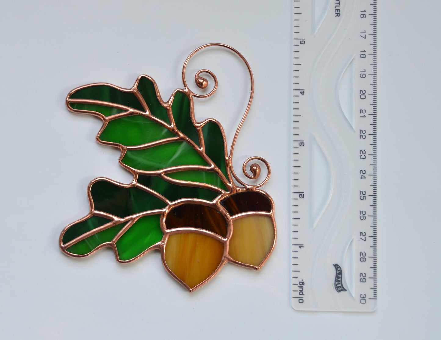 Acorn Stained Glass Suncatcher – Fall Leaves Window Hanging – Autumn Decor – Handmade Glass Ornament