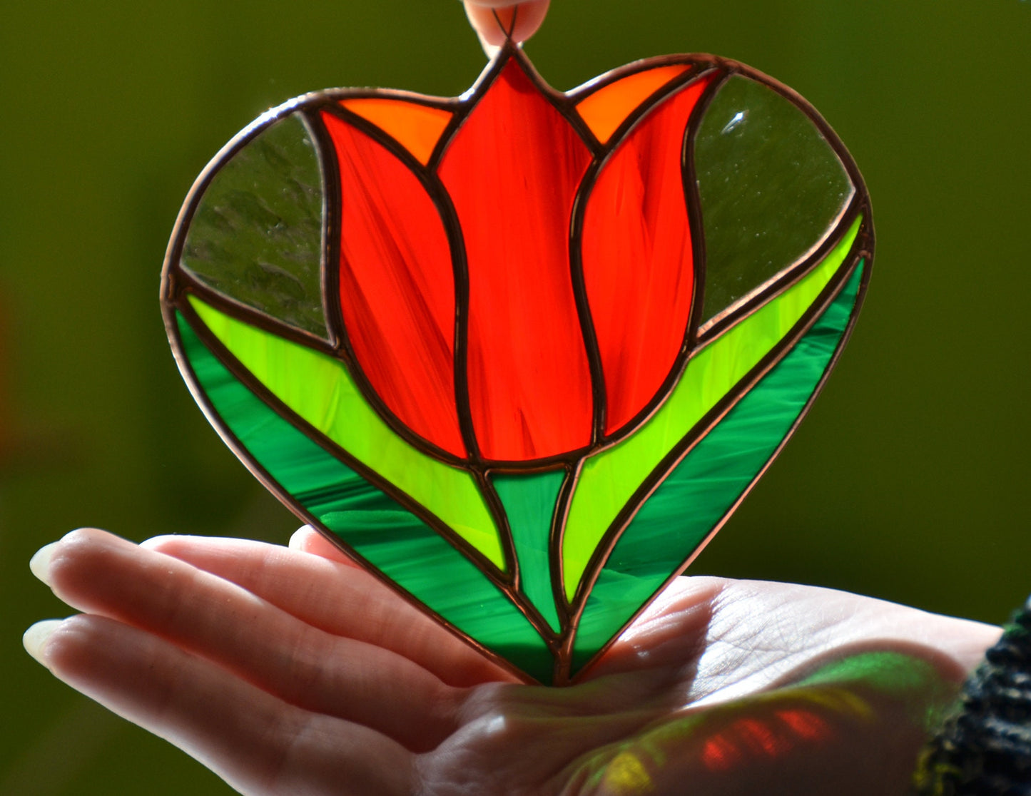 Tulip Heart Stained Glass Suncatcher – Spring Window Hanging Decoration
