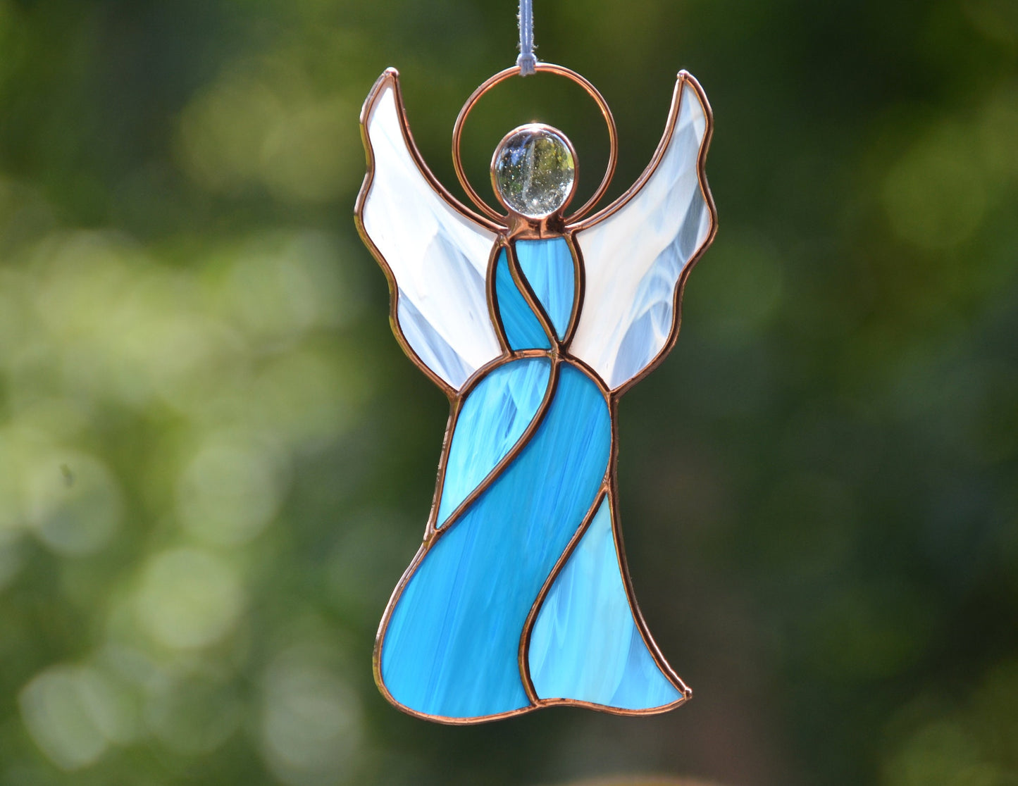 Stained glass angel memorial gift, window hanging ornament, guardian suncatcher