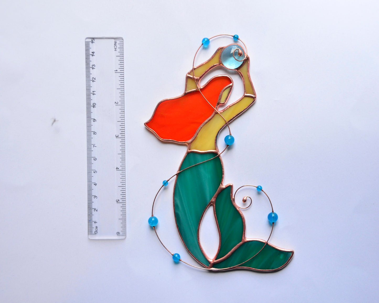 Stained glass mermaid suncatcher, mermaid gift idea, window hangings, sea lover gift, beach decor, Tiffany glass art