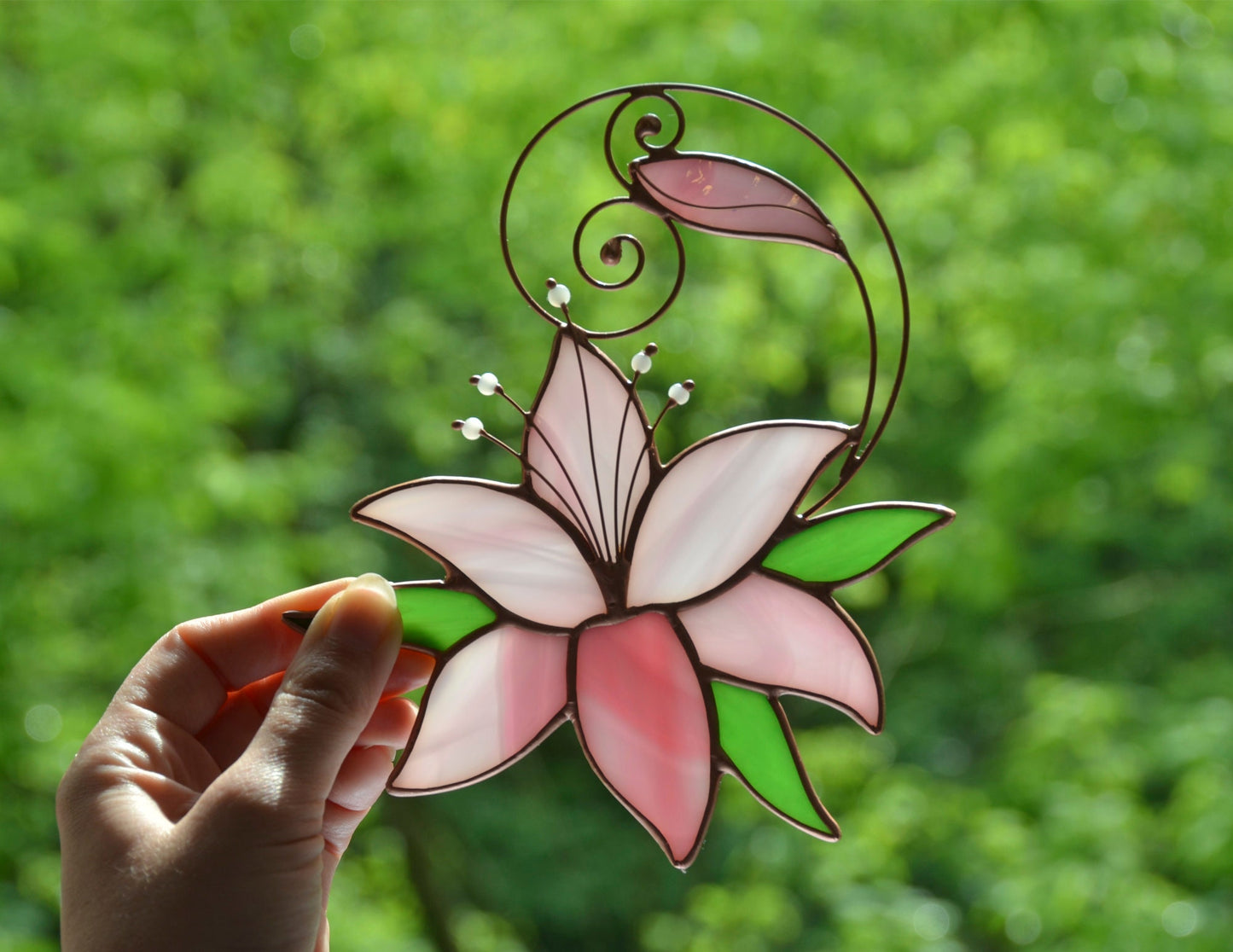 Stained glass flower, lily hanging suncatcher for window, glass art