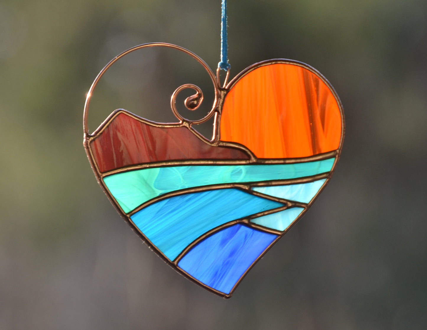 Handmade Stained Glass Heart – Ocean Sunset Window Decor